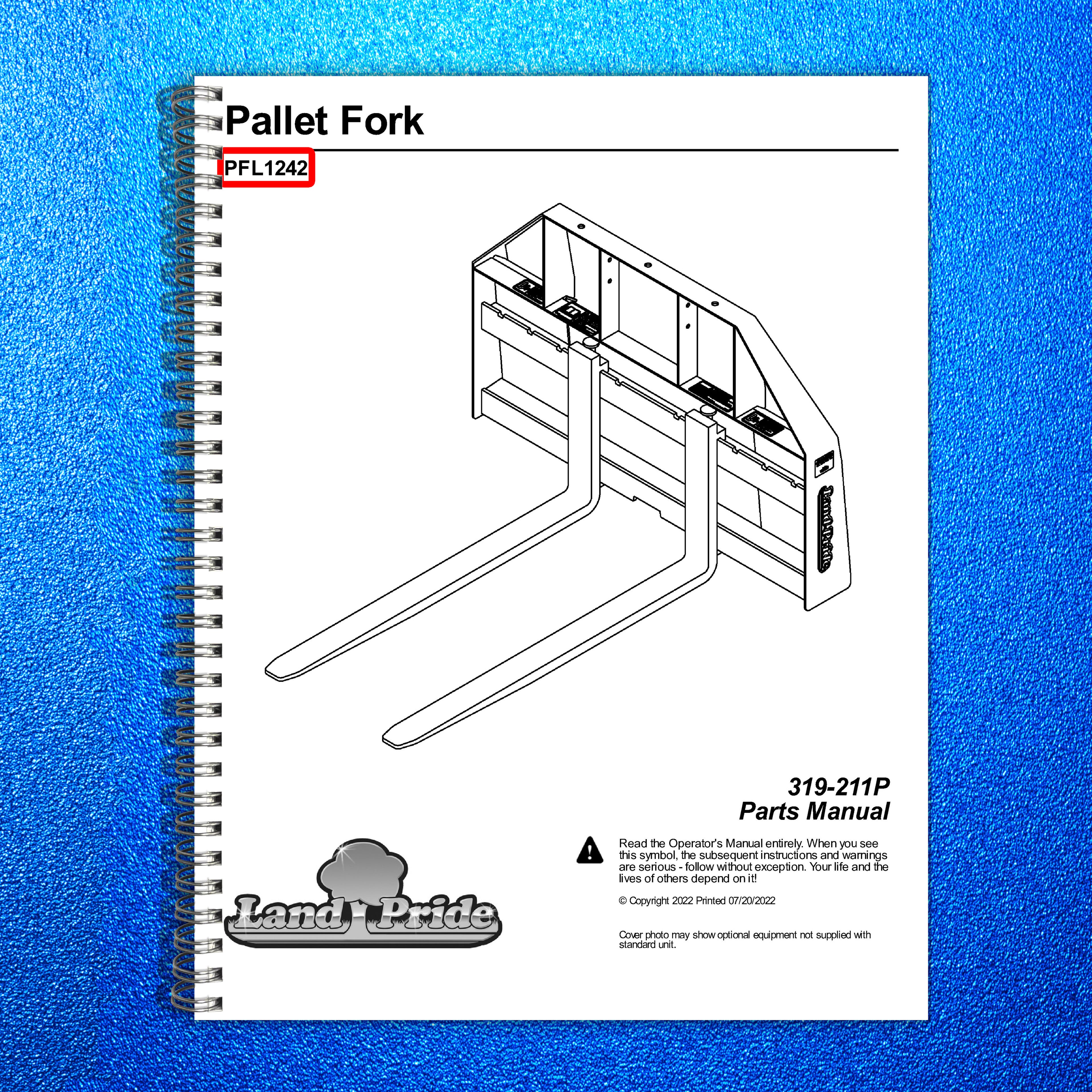 LAND PRIDE PFL12 Series Pallet Forks Parts Manual 2022 - WIRE BOUND - COVERS