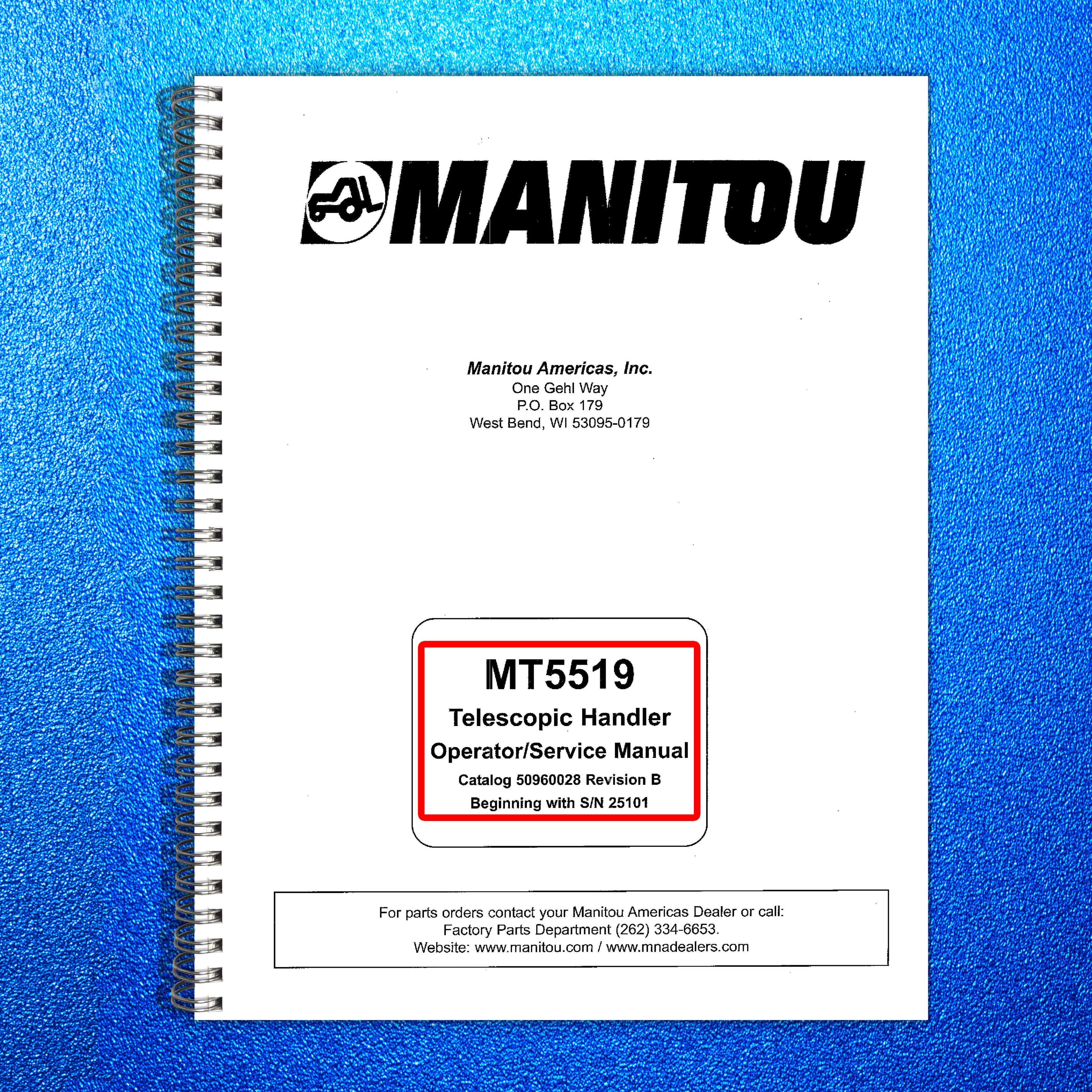 MANITOU MT5519 Telescopic Handler Operator Service Manual - WIRE BOUND - COVERS