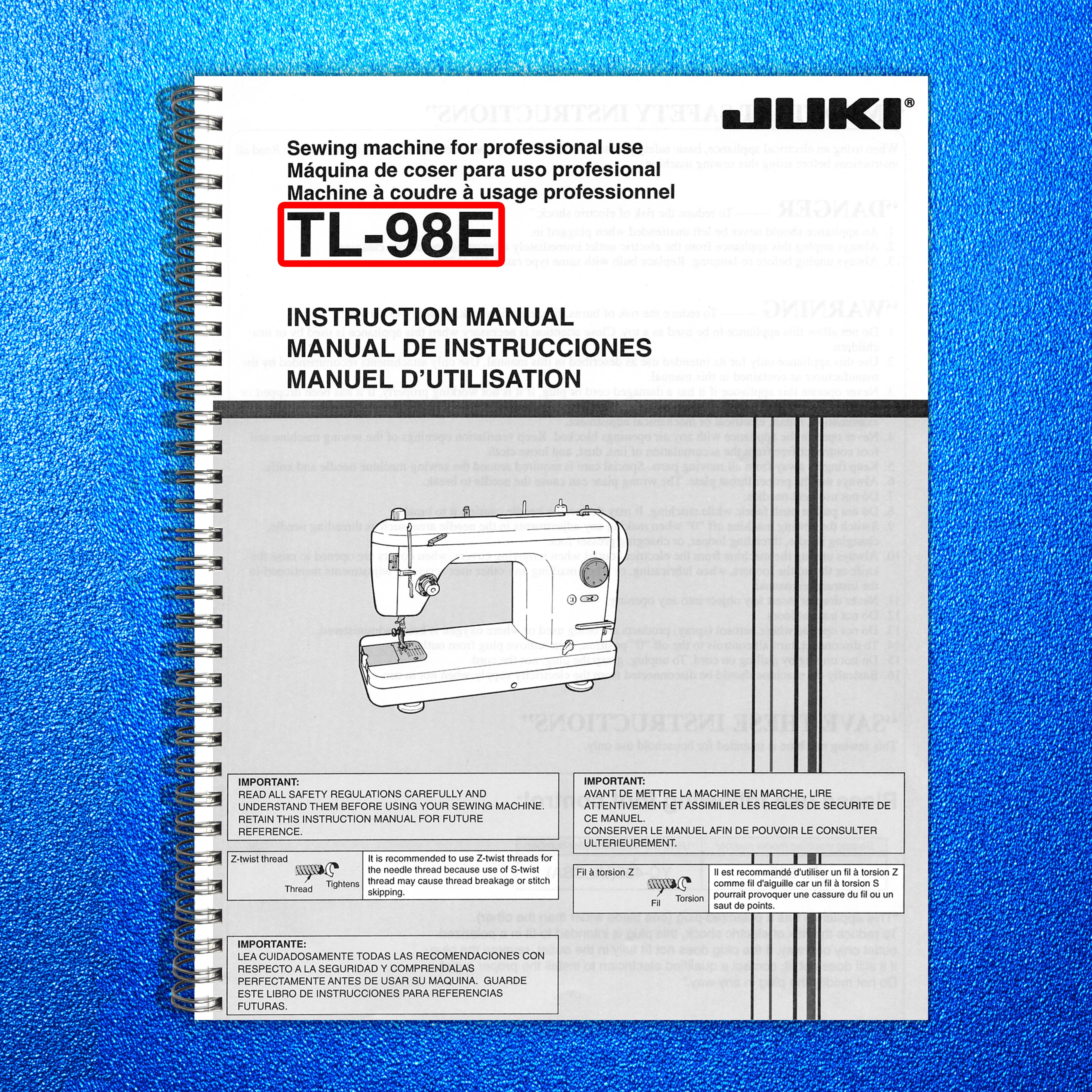 JUKI TL-98E Sewing Machine User Manual Instruction Book -TOUGH WIRE BINDING