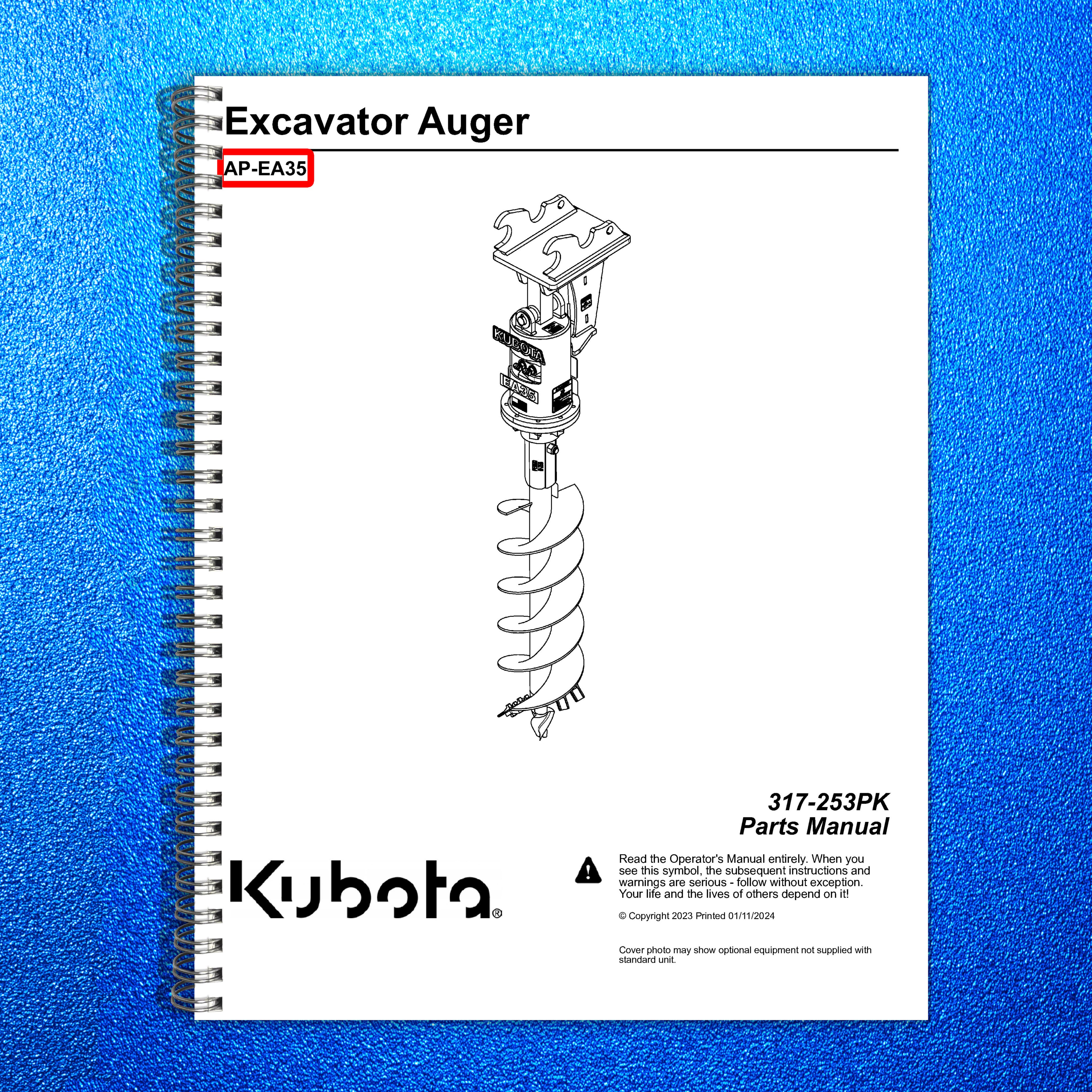 LAND PRIDE EA35 Excavator Augers Parts Manual 2023 - WIRE BOUND - TOUGH COVERS