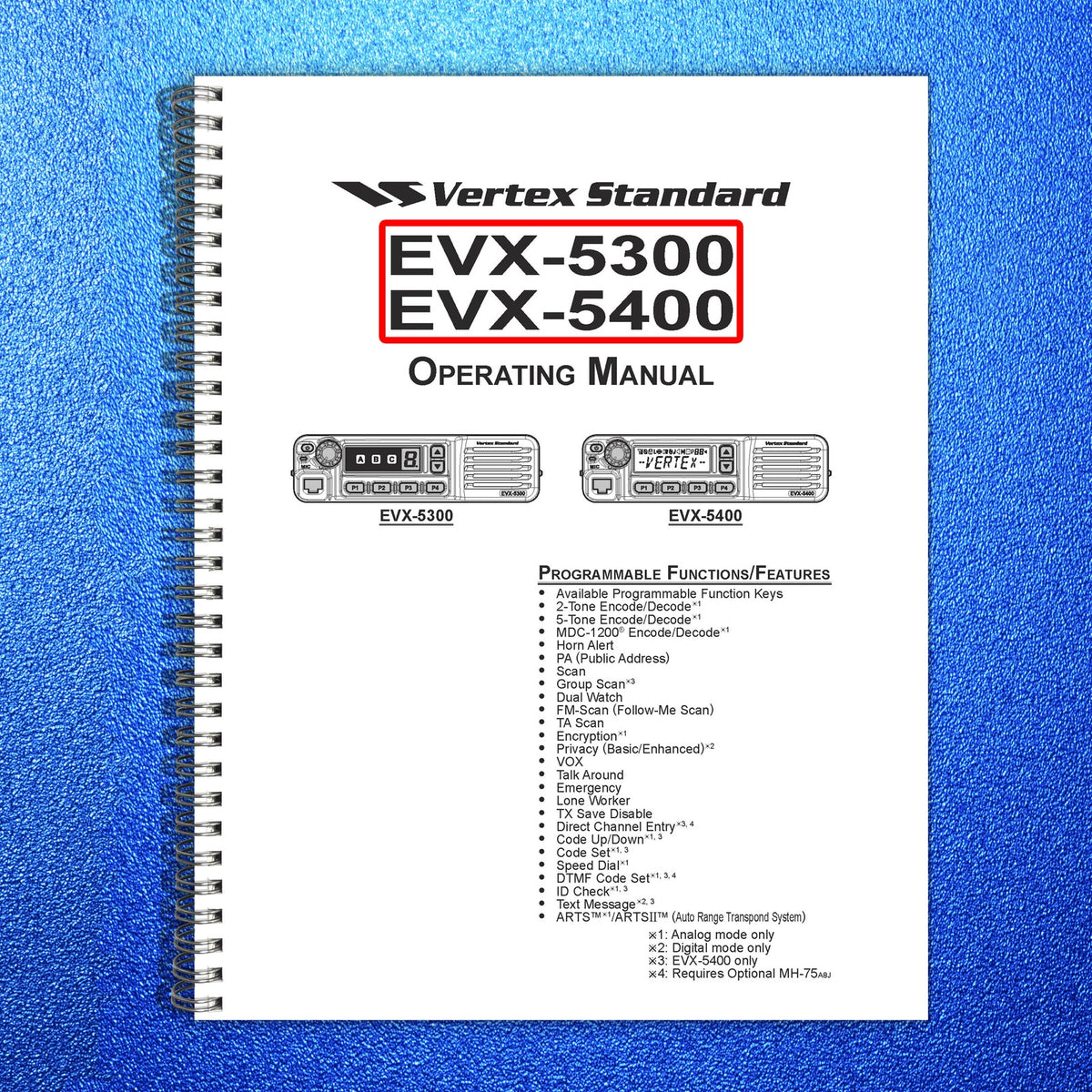 VERTEX STANDARD EVX-5300 EVX-5400 Operating Manual - WIRE BOUND - TOUGH COVERS