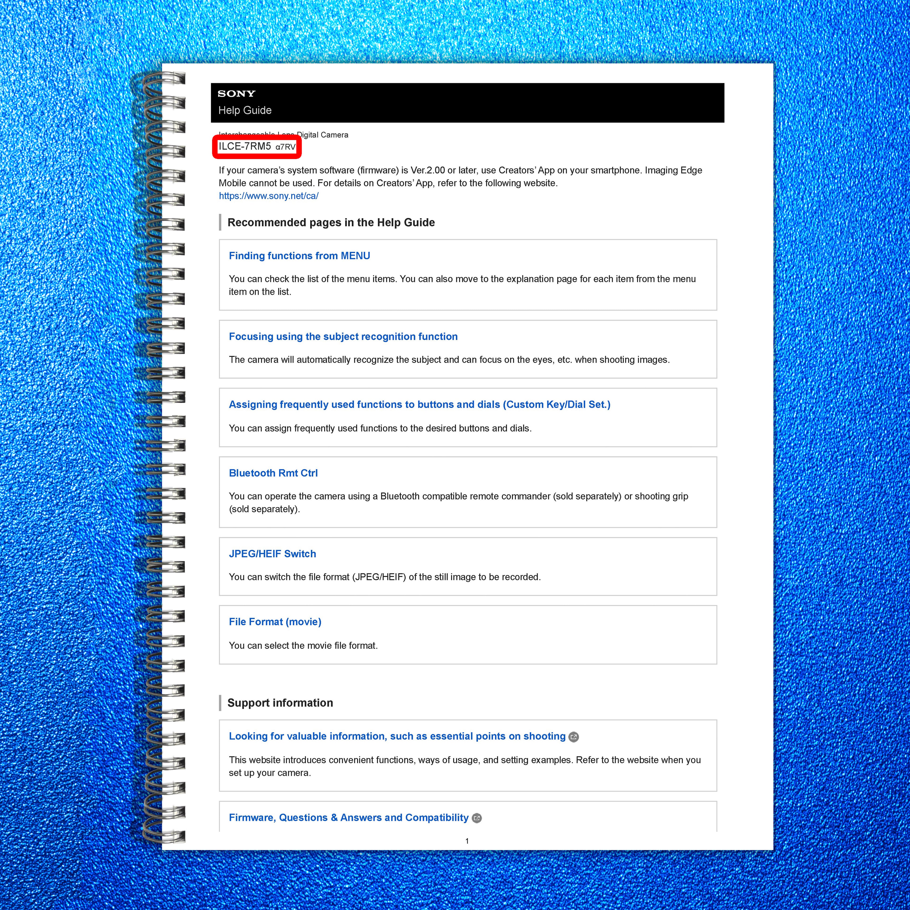 SONY A7RV ILCE-7RM5 Camera User Manual - STEEL WIRE BOUND - PROTECTIVE COVERS