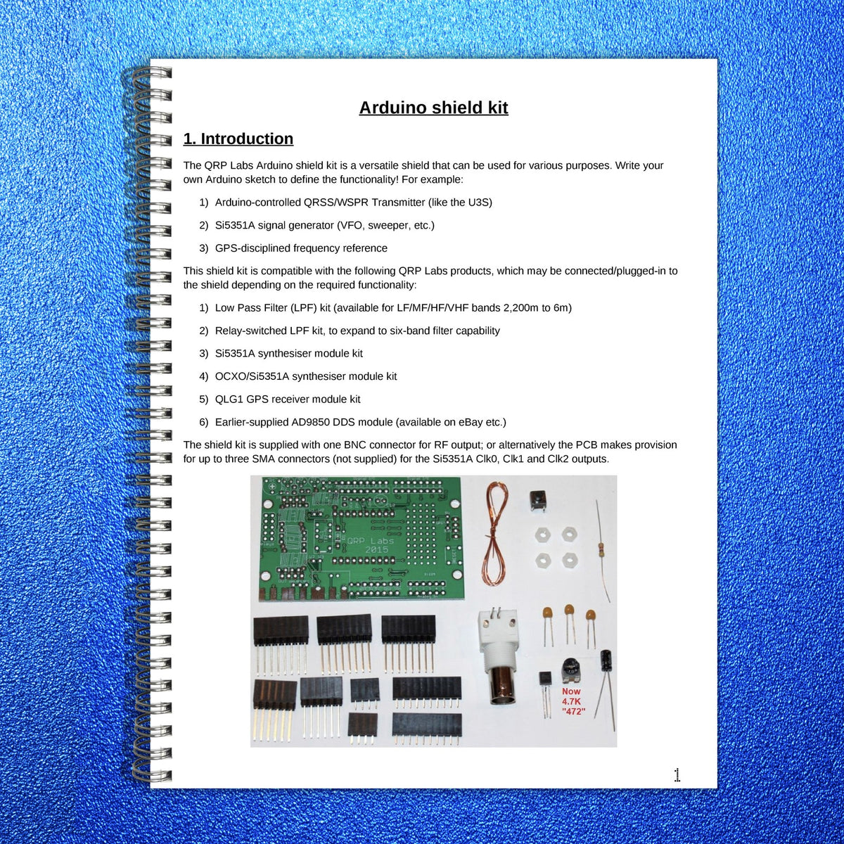 QRP LABS Arduino Shield Kit Assembly Manual 2015 - WIRE BOUND - TOUGH COVERS