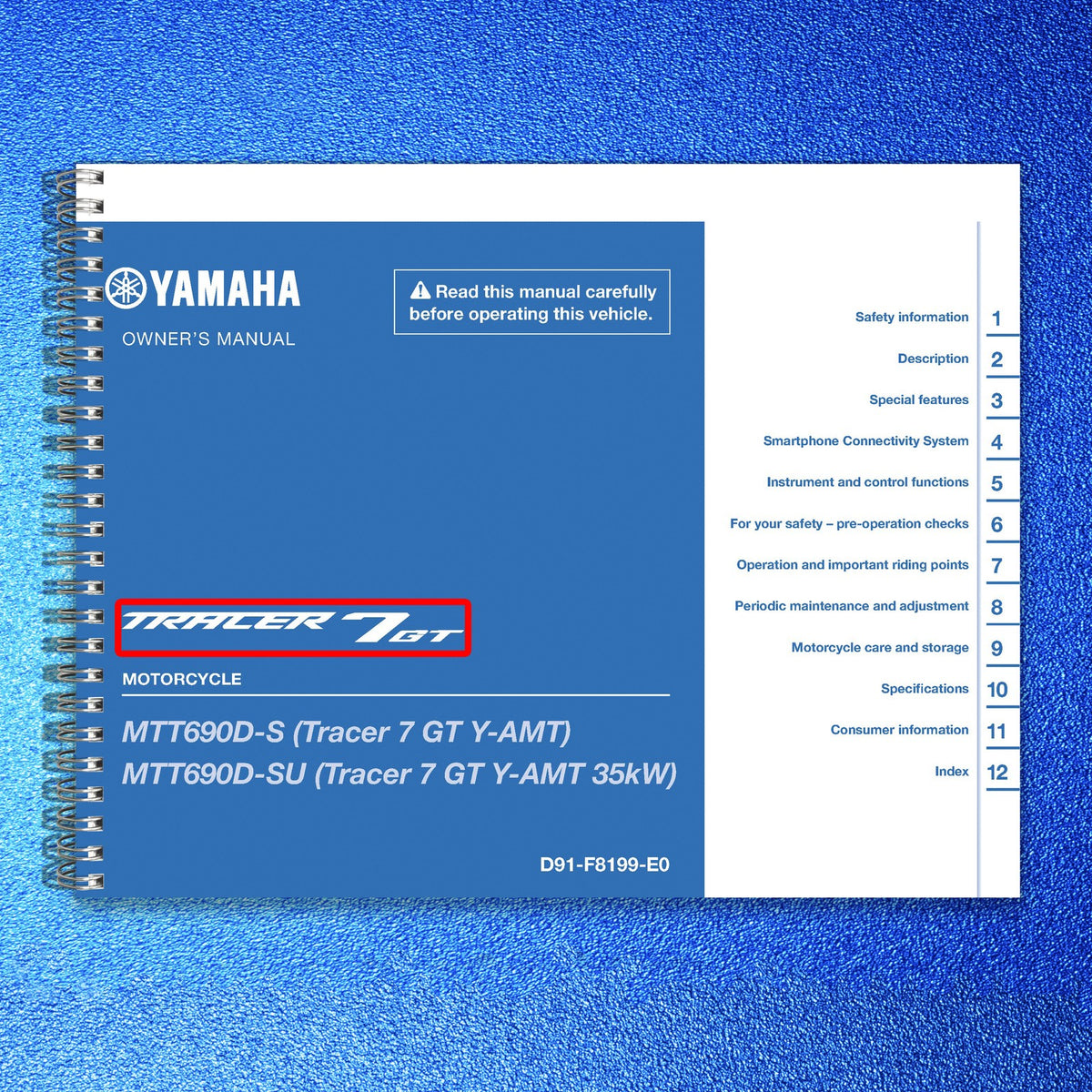 YAMAHA Tracer 7 GT Motorcycle Owners Manual 2026 - WIRE BOUND - TOUGH COVERS