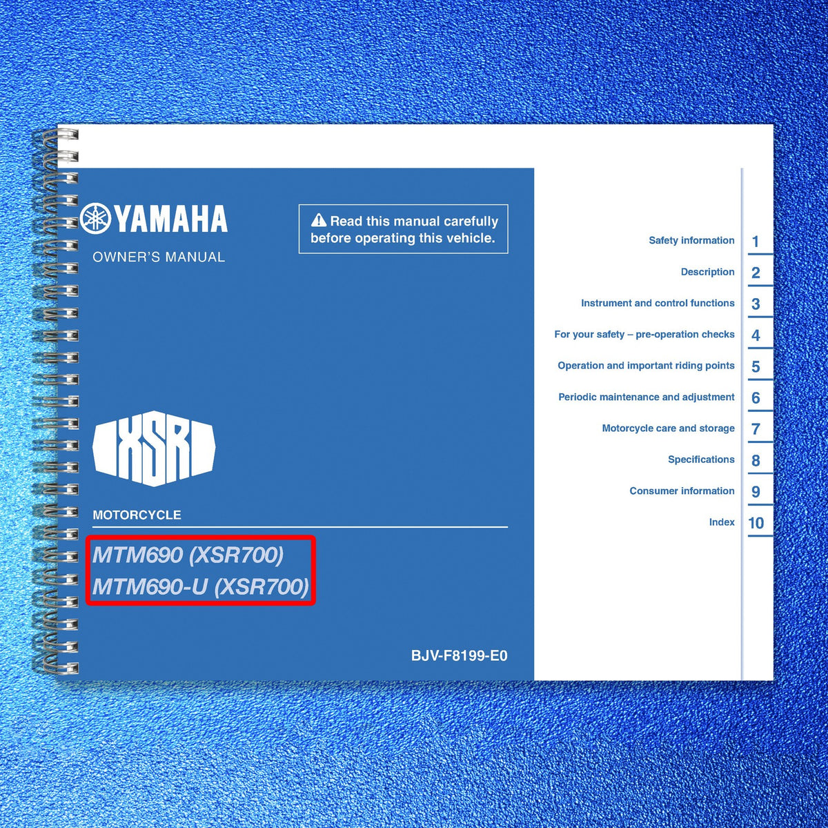 YAMAHA XSR700 Motorcycle Owners Manual 2021 - STEEL WIRE BOUND - TOUGH COVERS