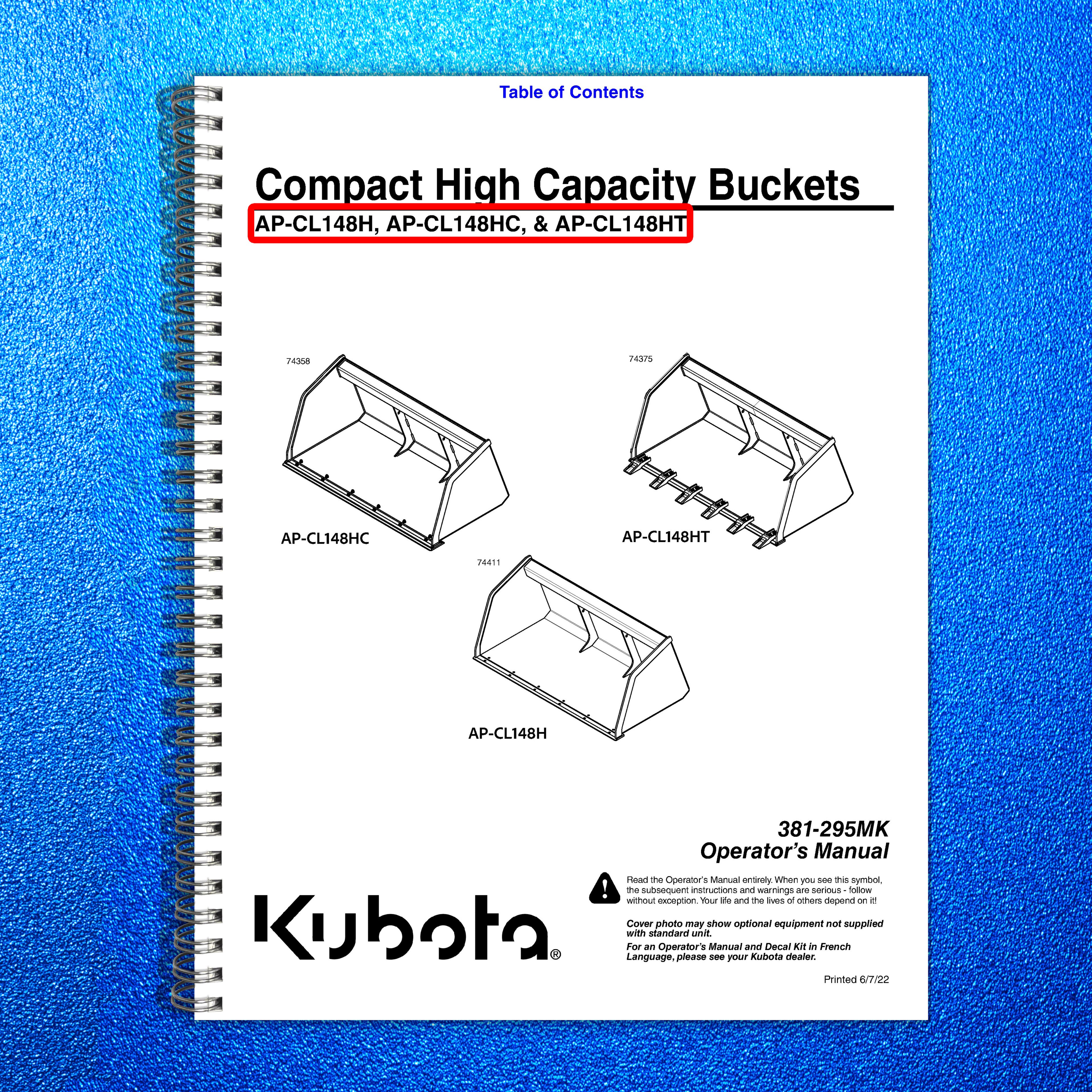 LAND PRIDE CL Series Compact Buckets Operators Manual - WIRE BOUND - COVERS