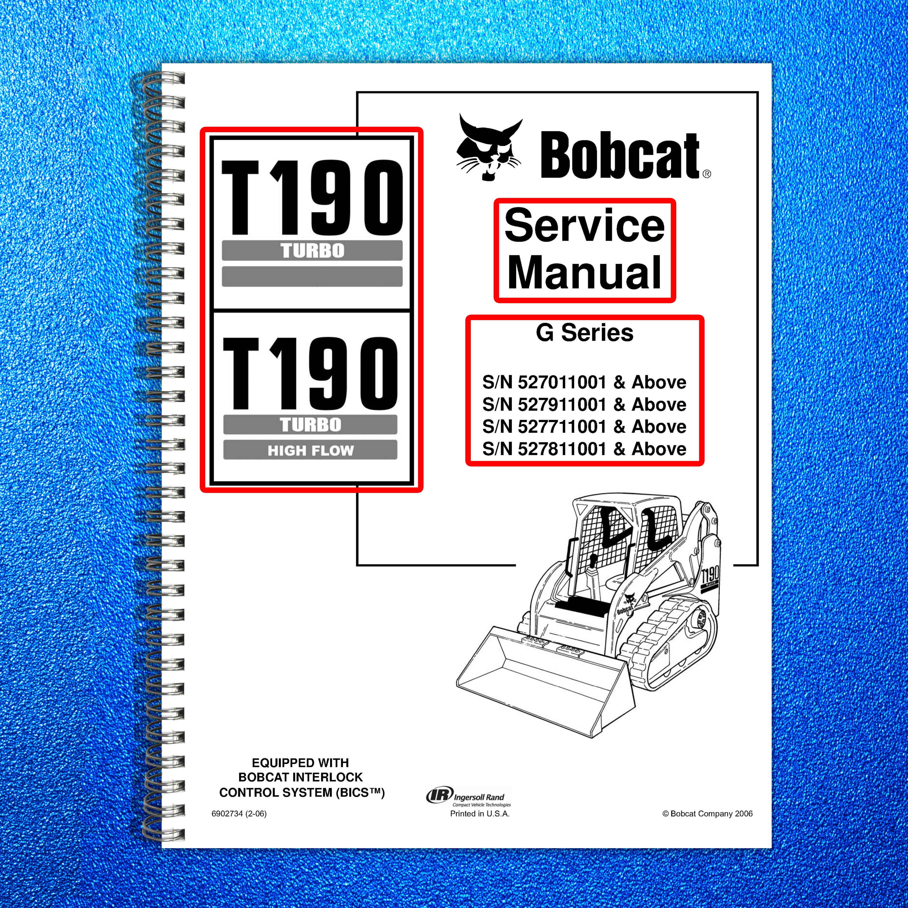 BOBCAT T190 G SERIES TURBO HIGH FLOW SERVICE MANUAL - BOUND - COVERS - FOLDOUTS