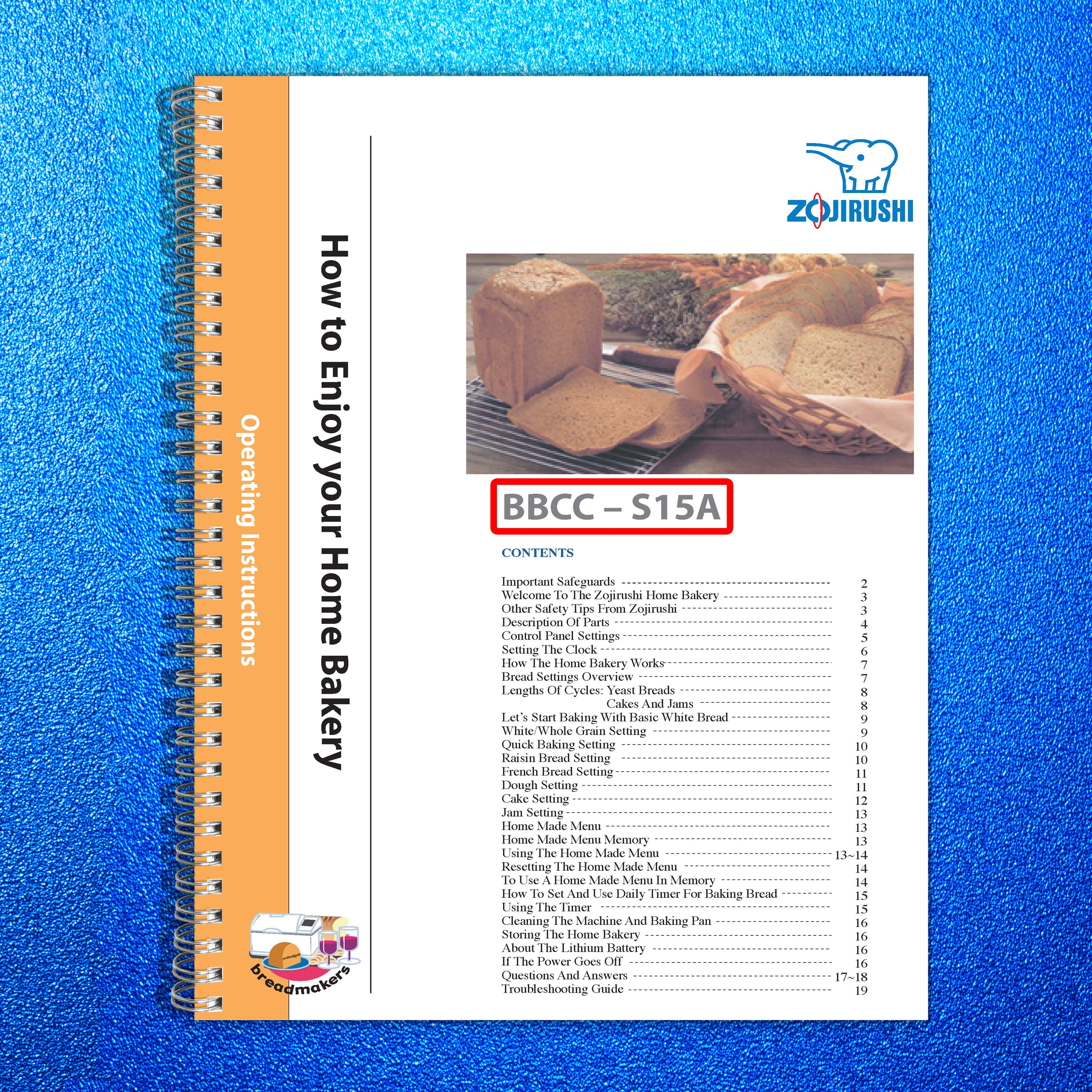 ZOJIRUSHI BBCC-S15A User Manual Owners Instruction Booklet Plus LOTS of Recipes!