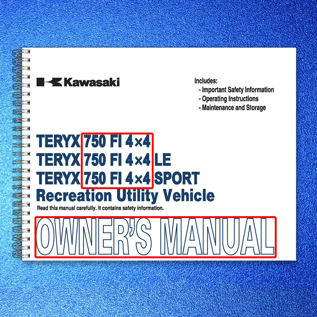 KAWASAKI Teryx 750 FI 4x4 Owners Manual 2011 - STEEL WIRE BOUND - TOUGH COVERS