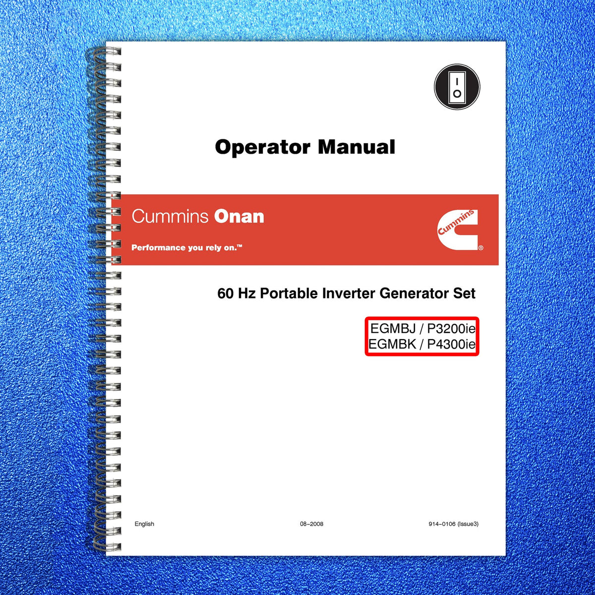 ONAN P3200ie P4300ie Inverter Generator Operator Manual 2008 - WIRE BOUND