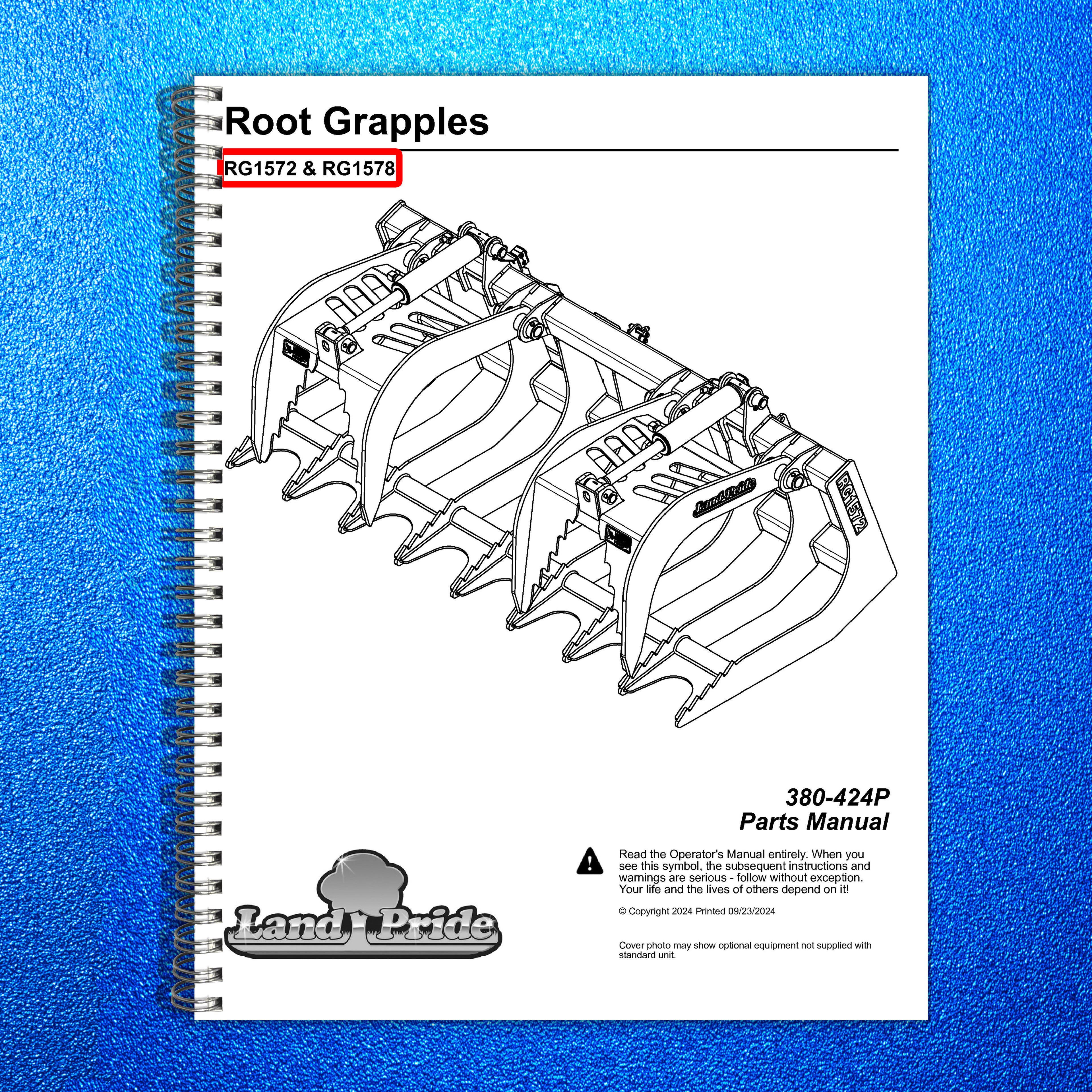 LAND PRIDE RG15 Series Root Grapples Parts Manual 2024 - WIRE BOUND - COVERS