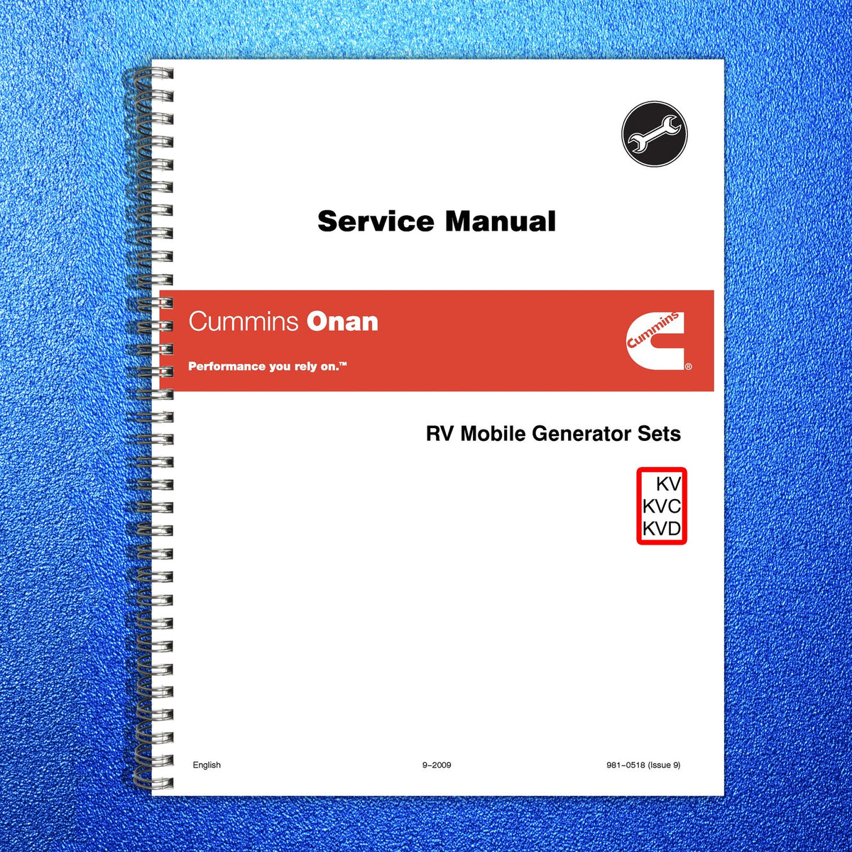 ONAN KV KVC KVD RV Genset Service Manual 2009 - STEEL WIRE BOUND - TOUGH COVERS