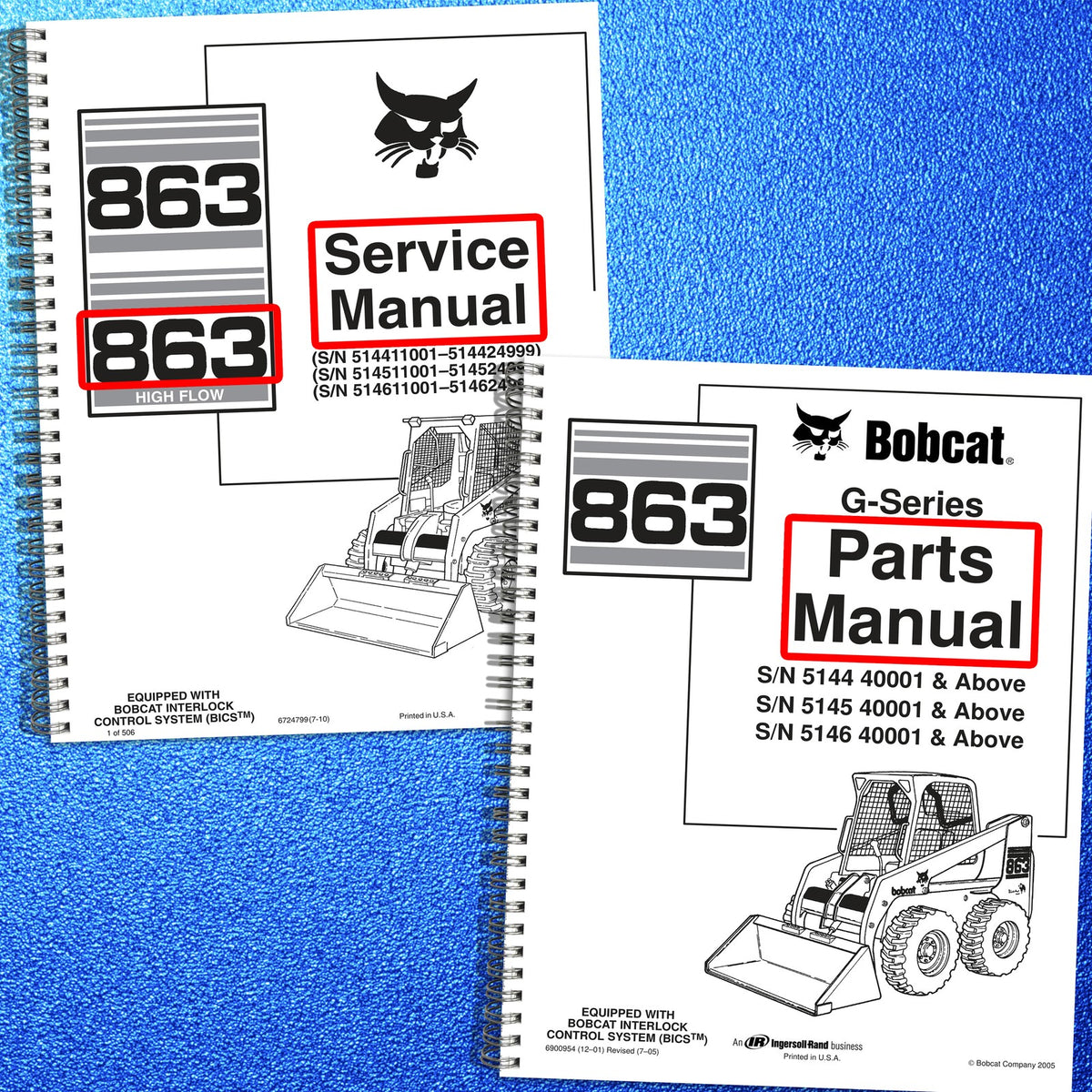 BOBCAT 863 & 863 High Flow Skid Steer Service & Parts Manual BUNDLE - WIRE BOUND