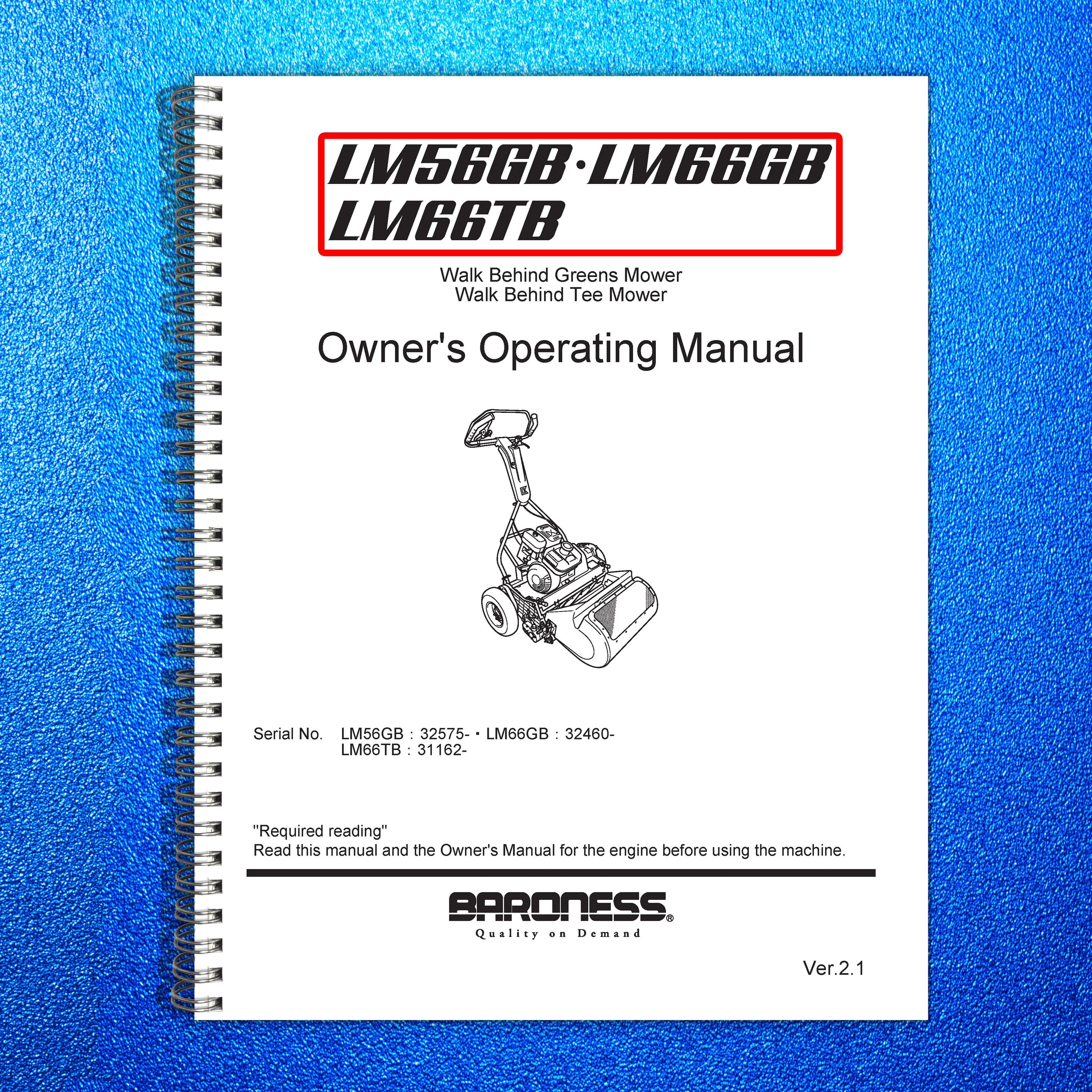 BARONESS LM56 LM66 Greens Mower Operator Manual - WIRE BOUND - TOUGH COVERS
