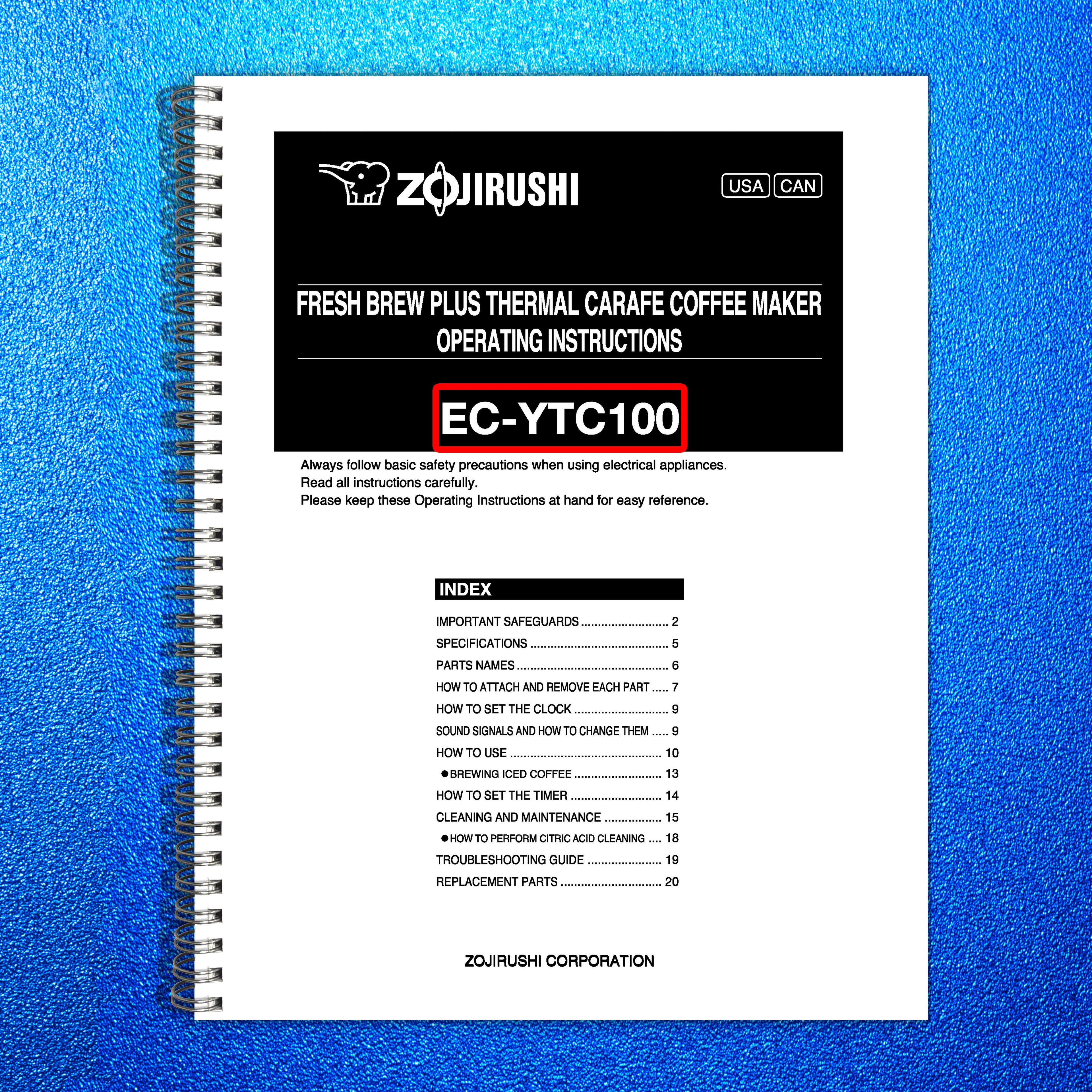 ZOJIRUSHI EC-YTC100 Fresh Brew Plus Thermal Operating Instructions Manual