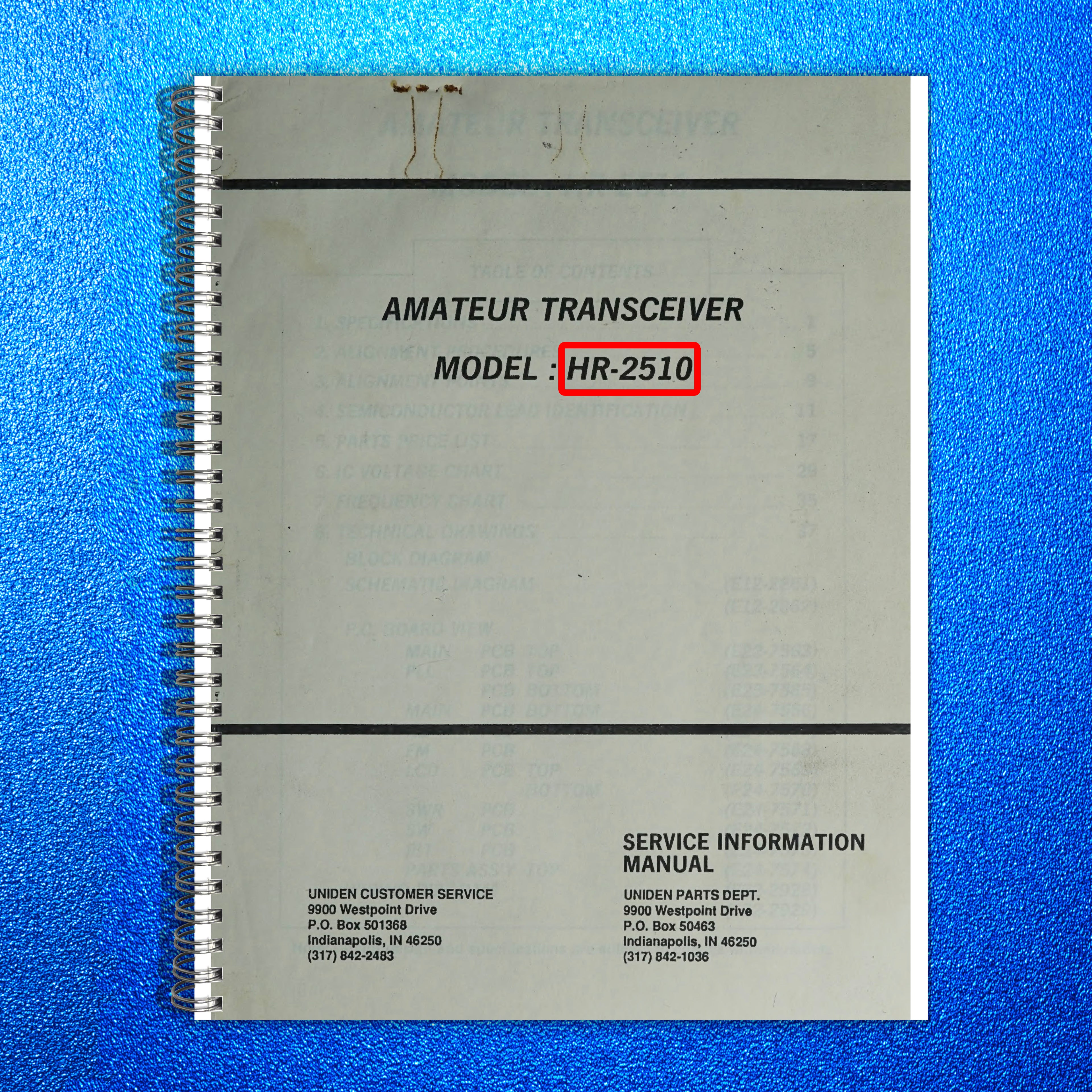 UNIDEN HR-2510 10 Meter Mobile Service Manual - BOUND - COVERS - XL FOLDOUTS