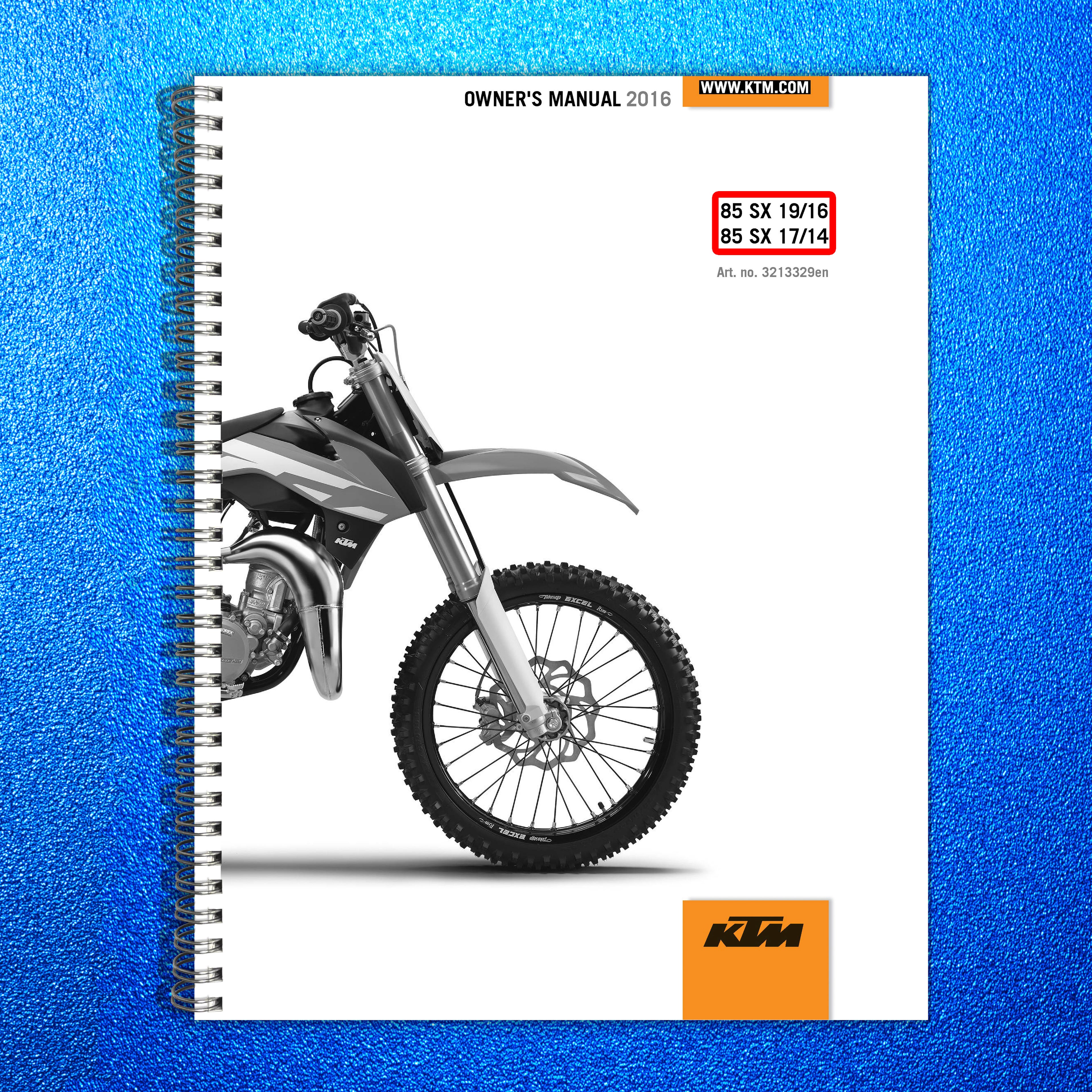 KTM 85 SX 1916 1714 Owners Manual 2016 - STEEL WIRE BOUND - PROTECTIVE COVERS
