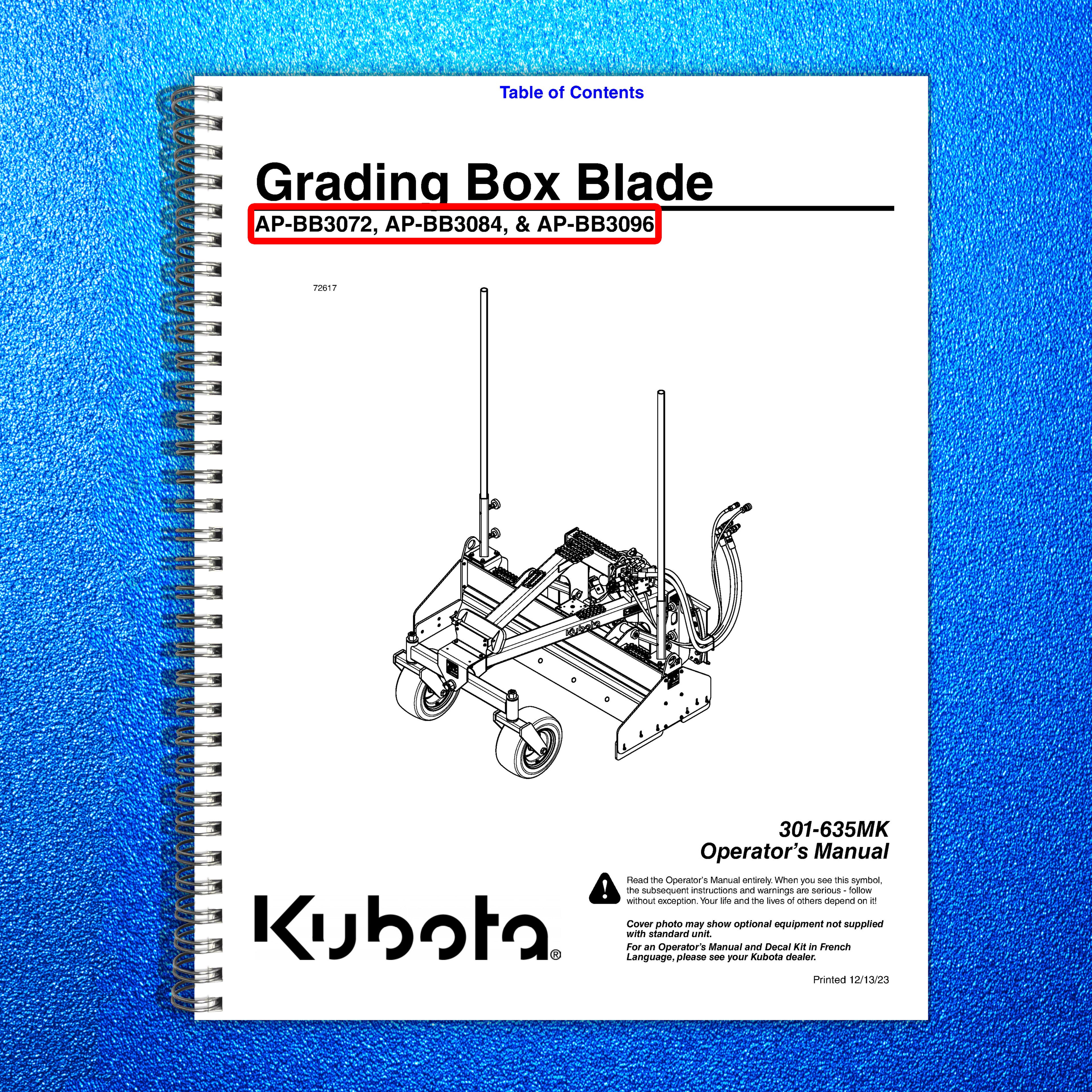 LAND PRIDE BB30 Series Box Blades Operators Manual - WIRE BOUND - TOUGH COVERS