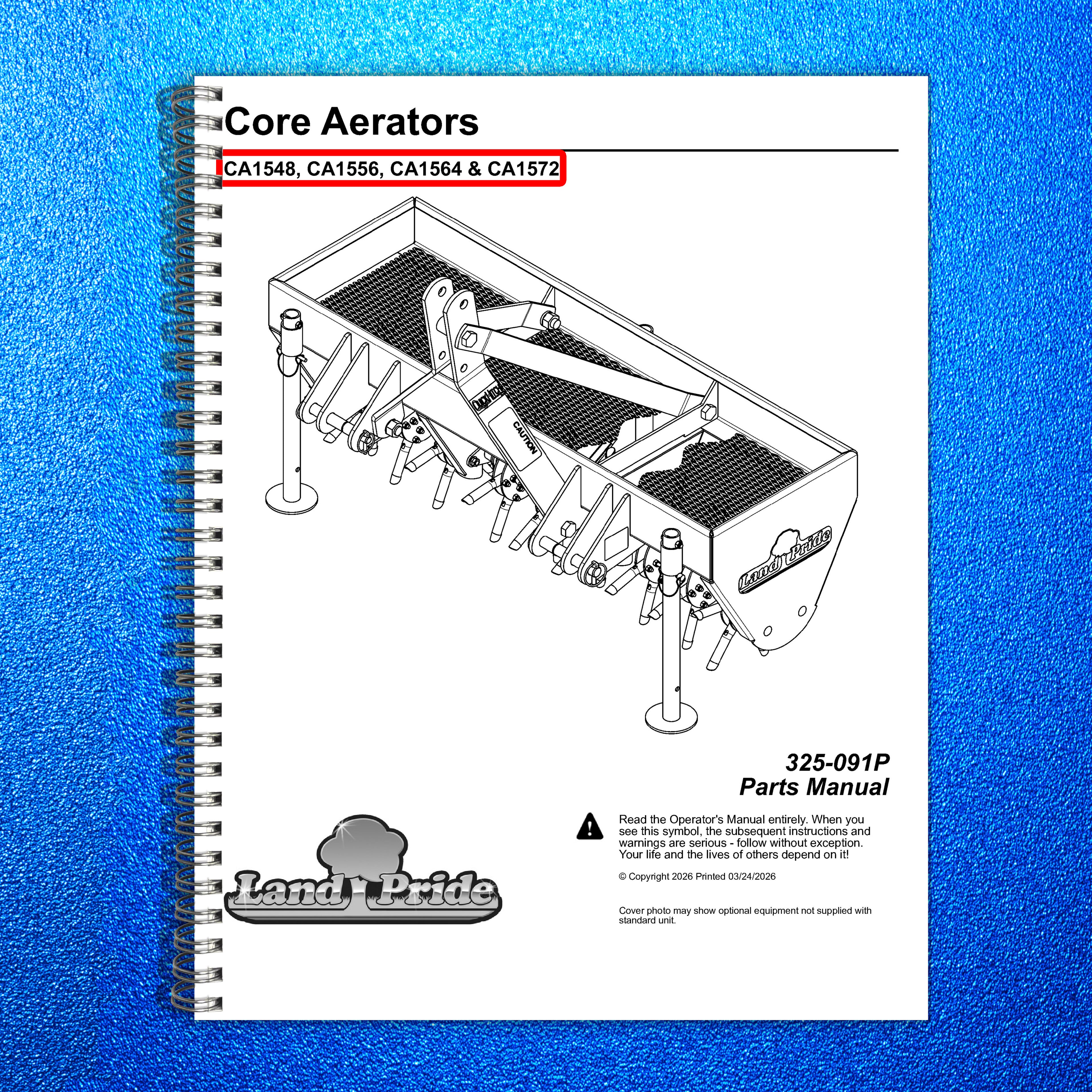 LAND PRIDE CA15 Series Core Aerators Parts Manual 2026 - WIRE BOUND - COVERS