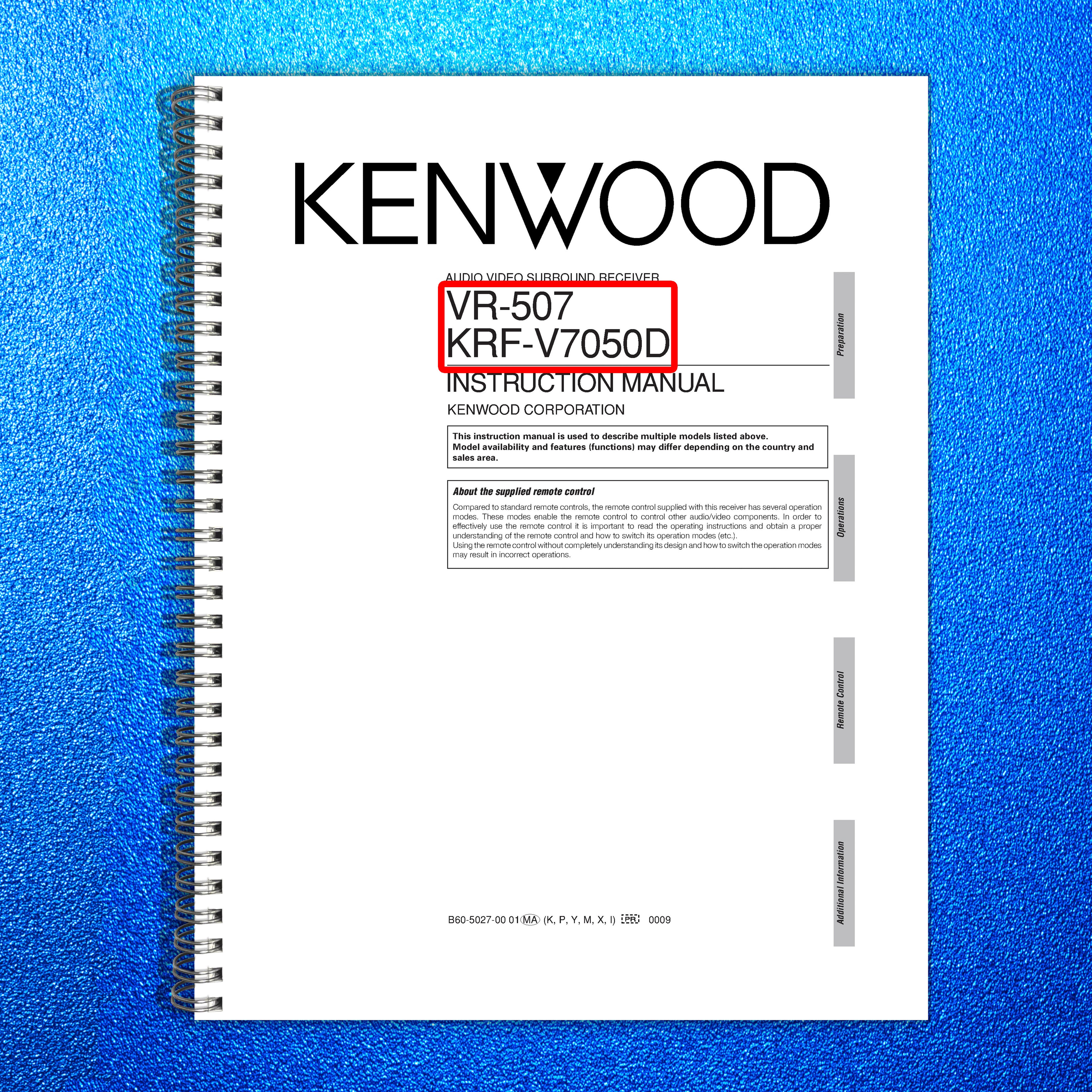 KENWOOD VR-507 KRF-V7050D Audio Video Surround Receiver Instruction Manual