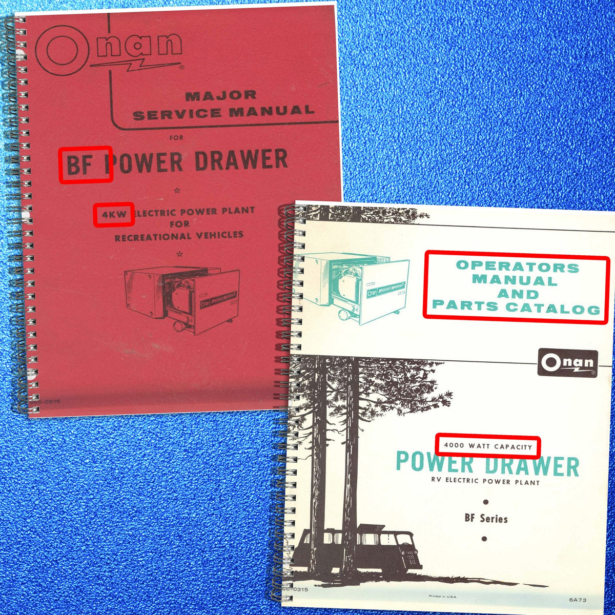 ONAN 40BF-1R BF 4KW RV Genset Service Operators Parts Manual BUNDLE - WIRE BOUND
