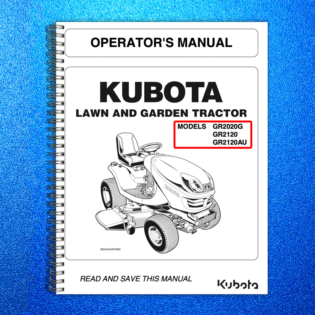 KUBOTA GR2020G GR2120 GR2120AU Lawn Ride on Mower Operators Manual - WIRE BOUND