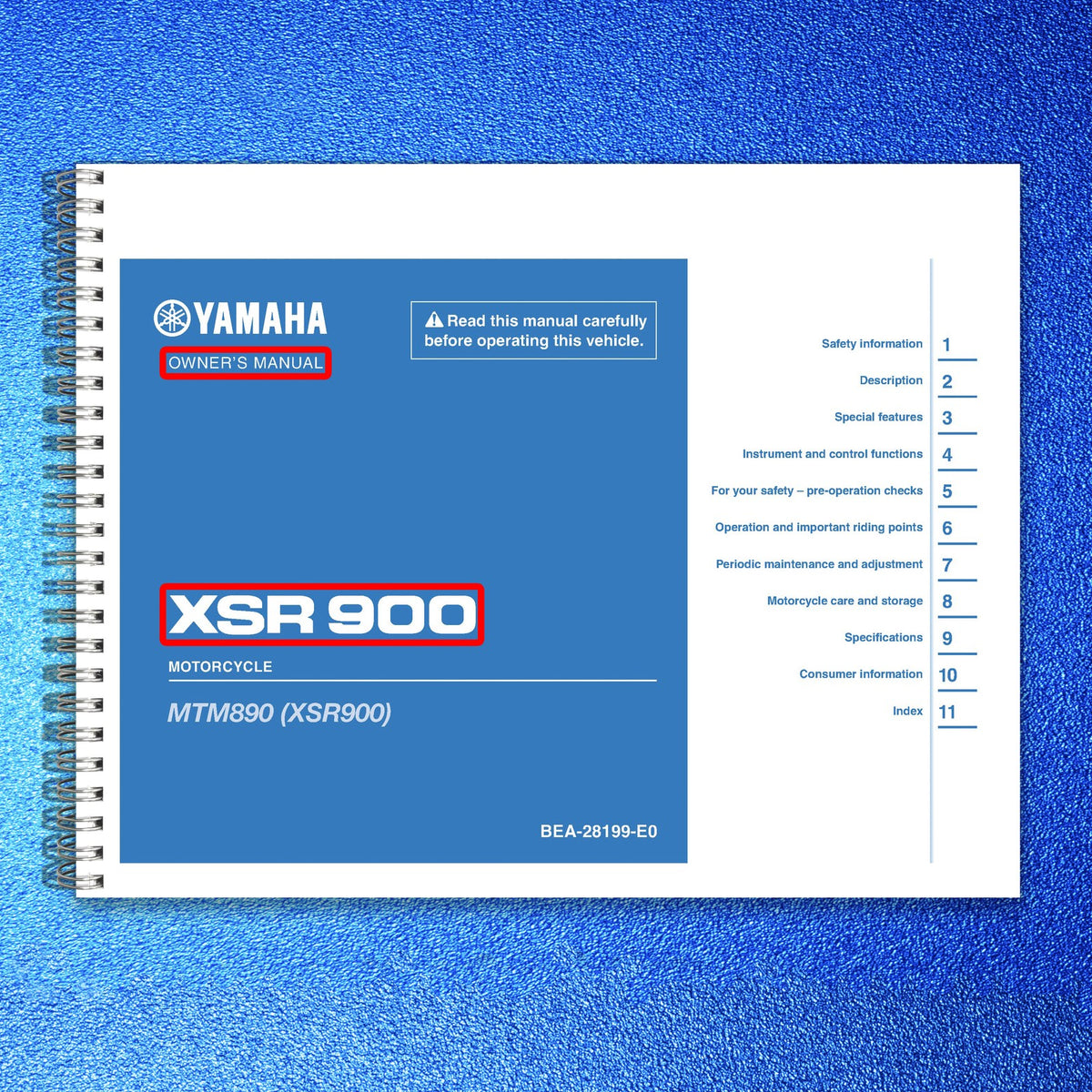 YAMAHA XSR900 Motorcycle Owners Manual 2022 - STEEL WIRE BOUND - TOUGH COVERS