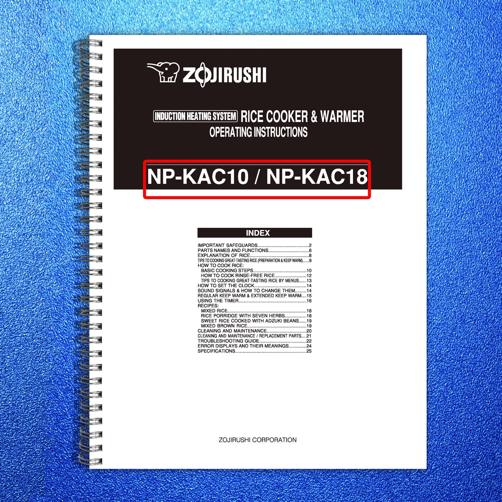 ZOJIRUSHI NP-KAC10 18 Induction Heating Rice Operating Instructions Manual
