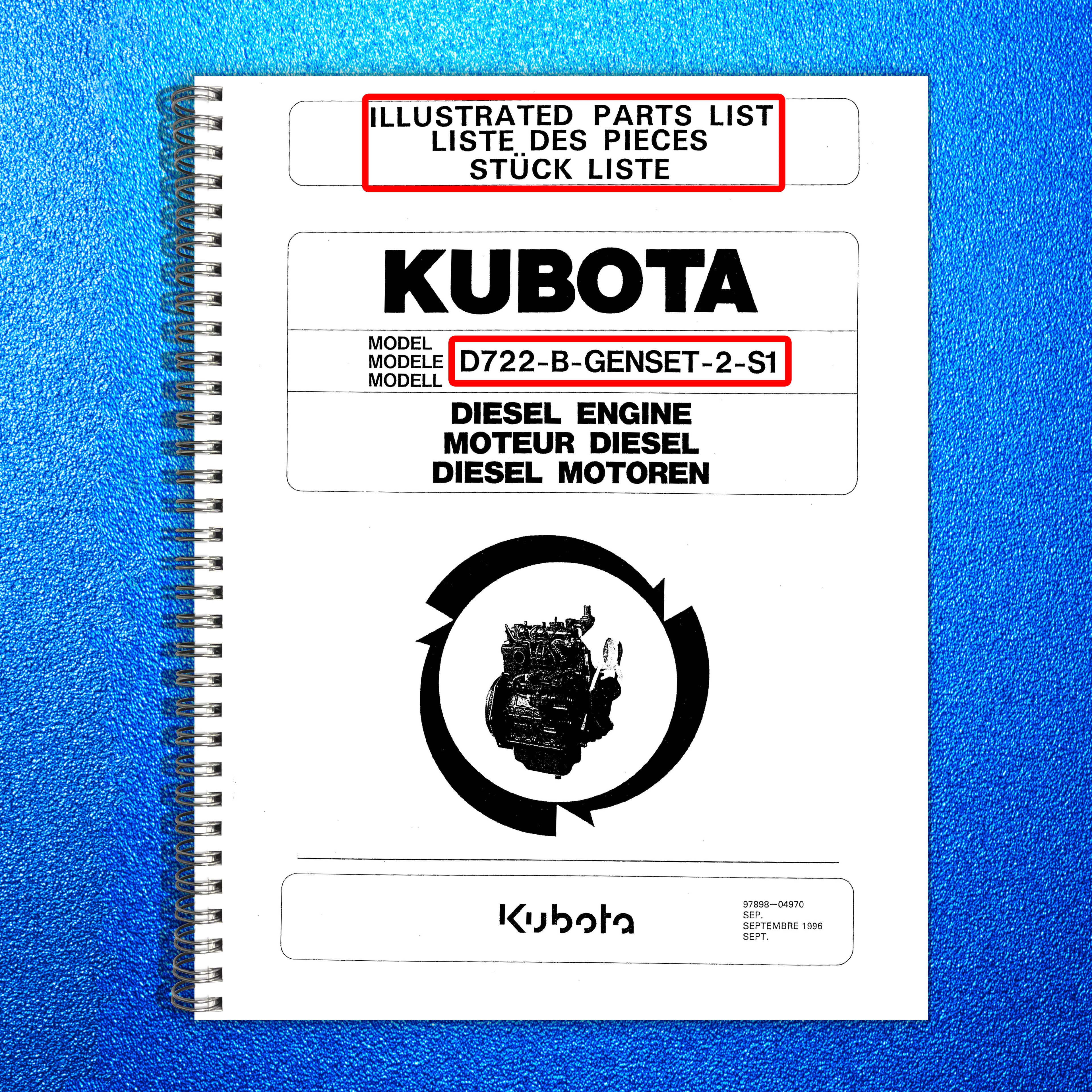KUBOTA D722-B-GENSET-2-S1 Engine Illustrated Parts List Manual 1996 - WIRE BOUND