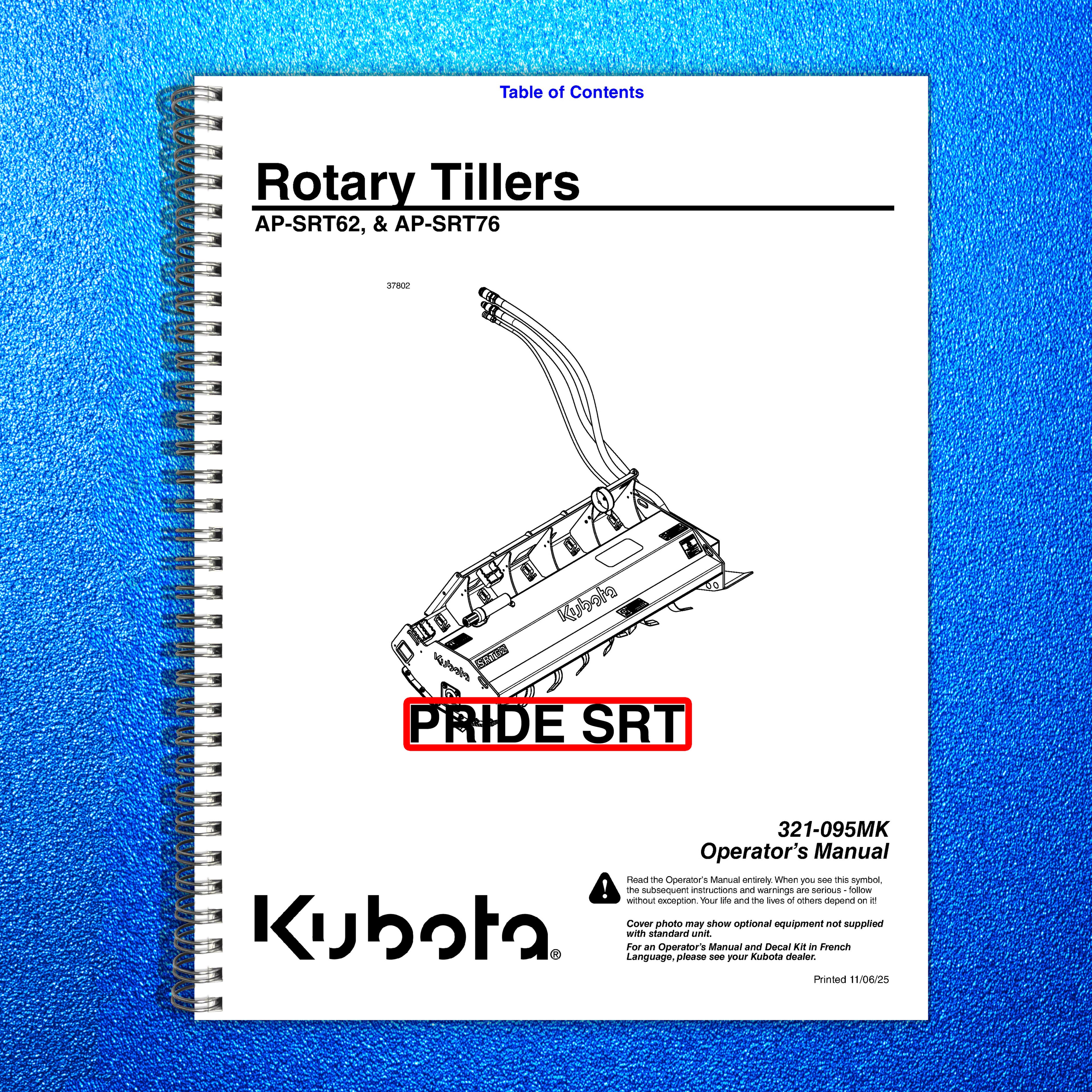 LAND PRIDE SRT Skid Tiller Operators Manual - STEEL WIRE BOUND - TOUGH COVERS