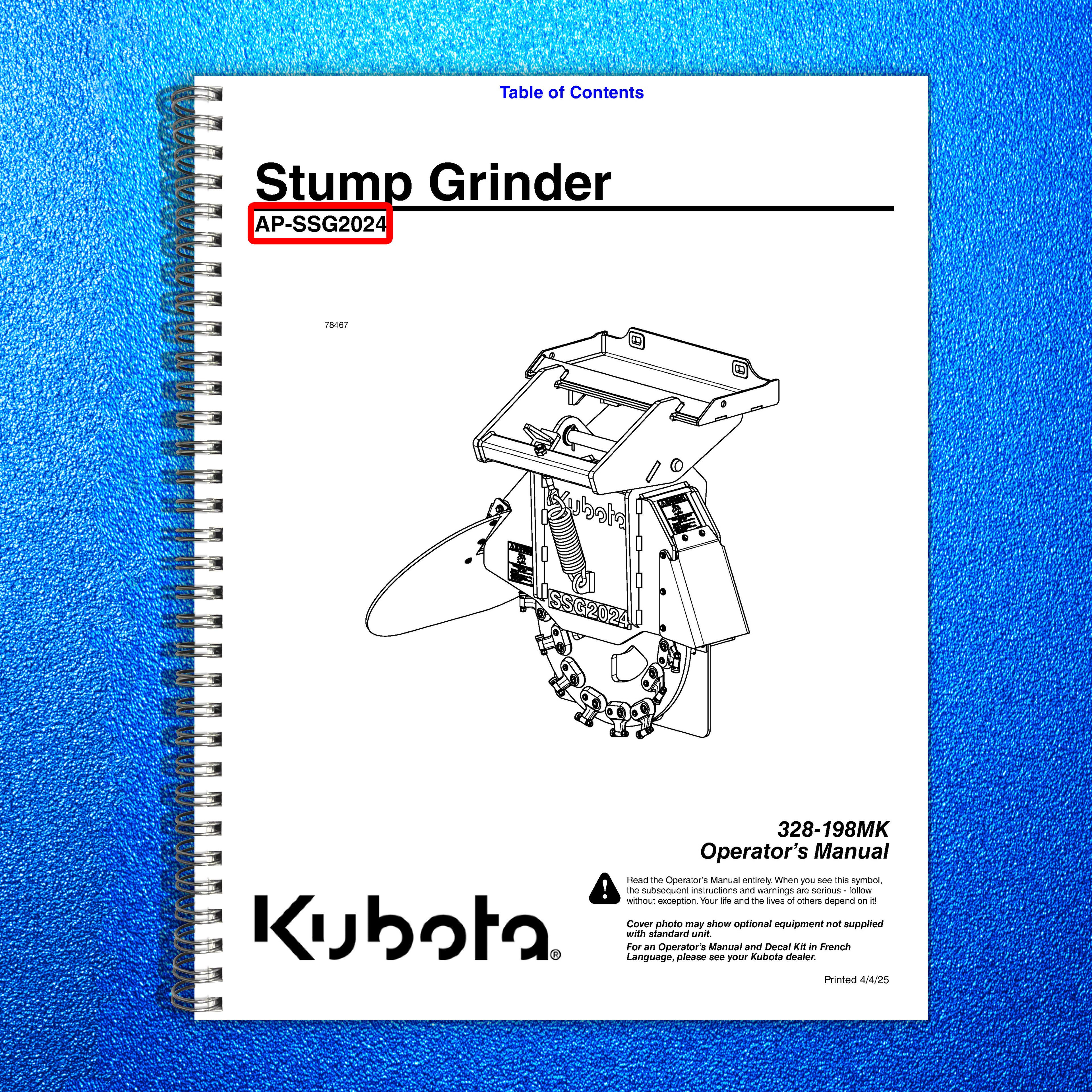 LAND PRIDE SSG20 Series Stump Grinder Operators Manual - WIRE BOUND - COVERS