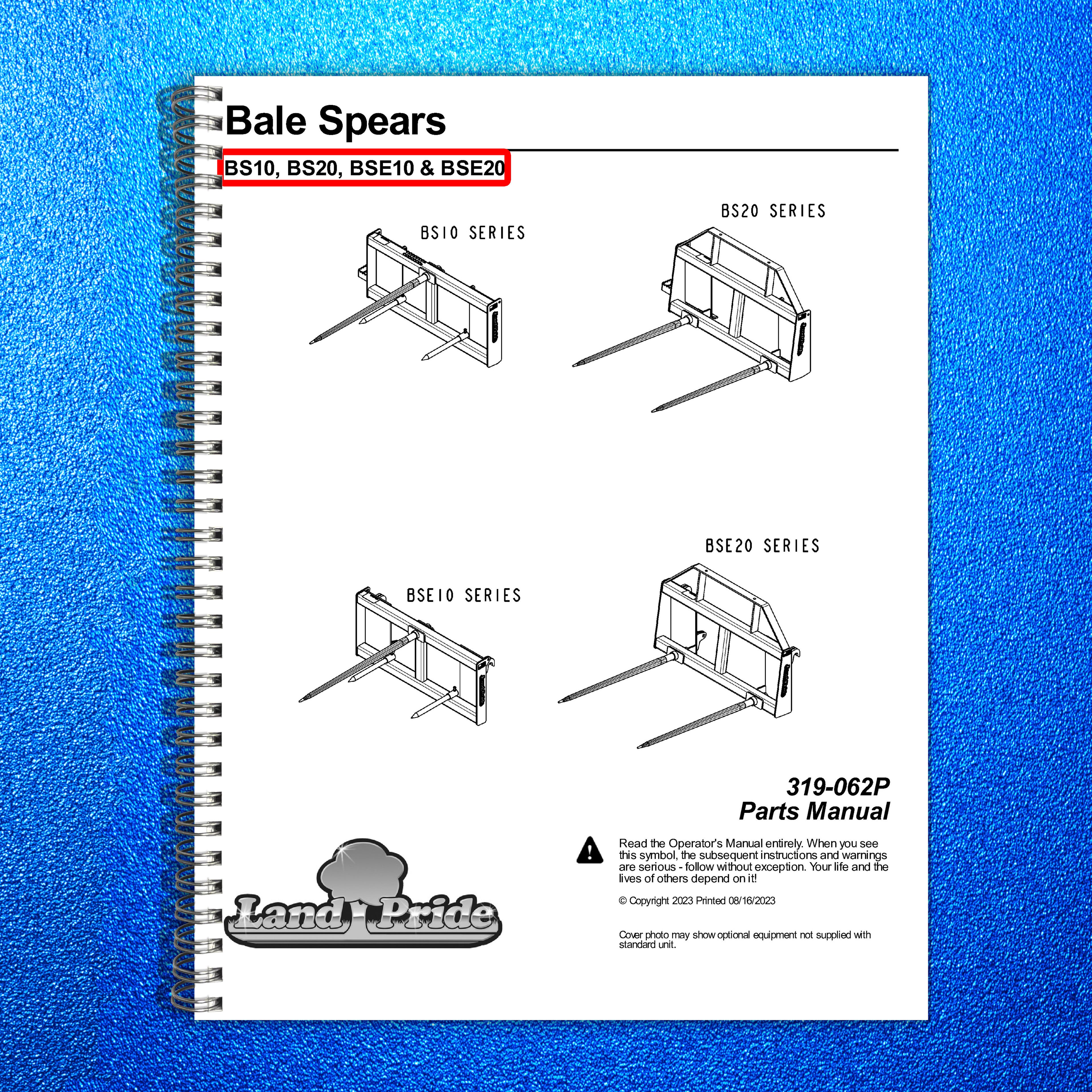 LAND PRIDE BS10 BS20 BSE20 Series Bale Spears Parts Manual 2023 - WIRE BOUND