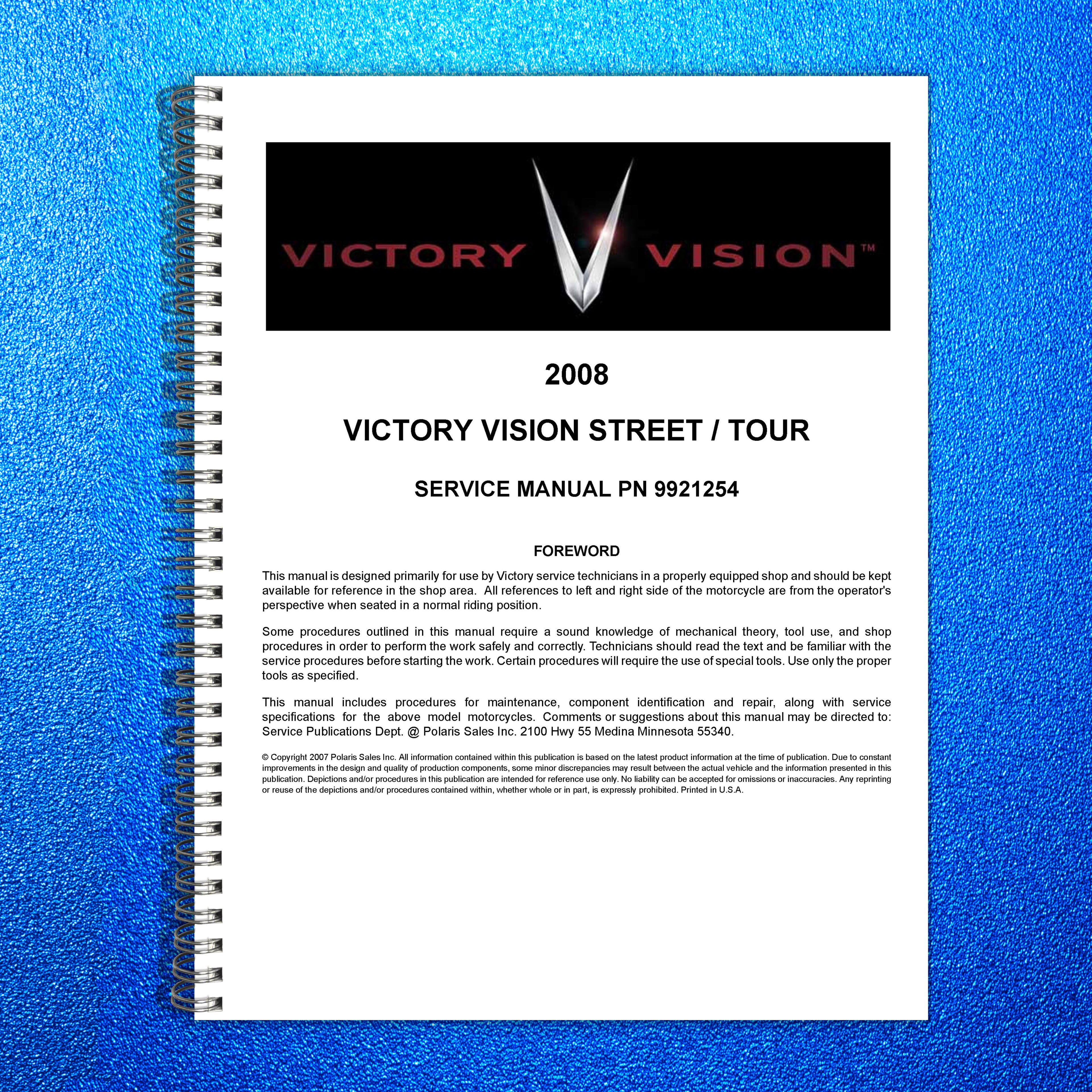 VICTORY Vision Street Tour Service Manual 2008 - BOUND - COVERS - XL FOLDOUTS