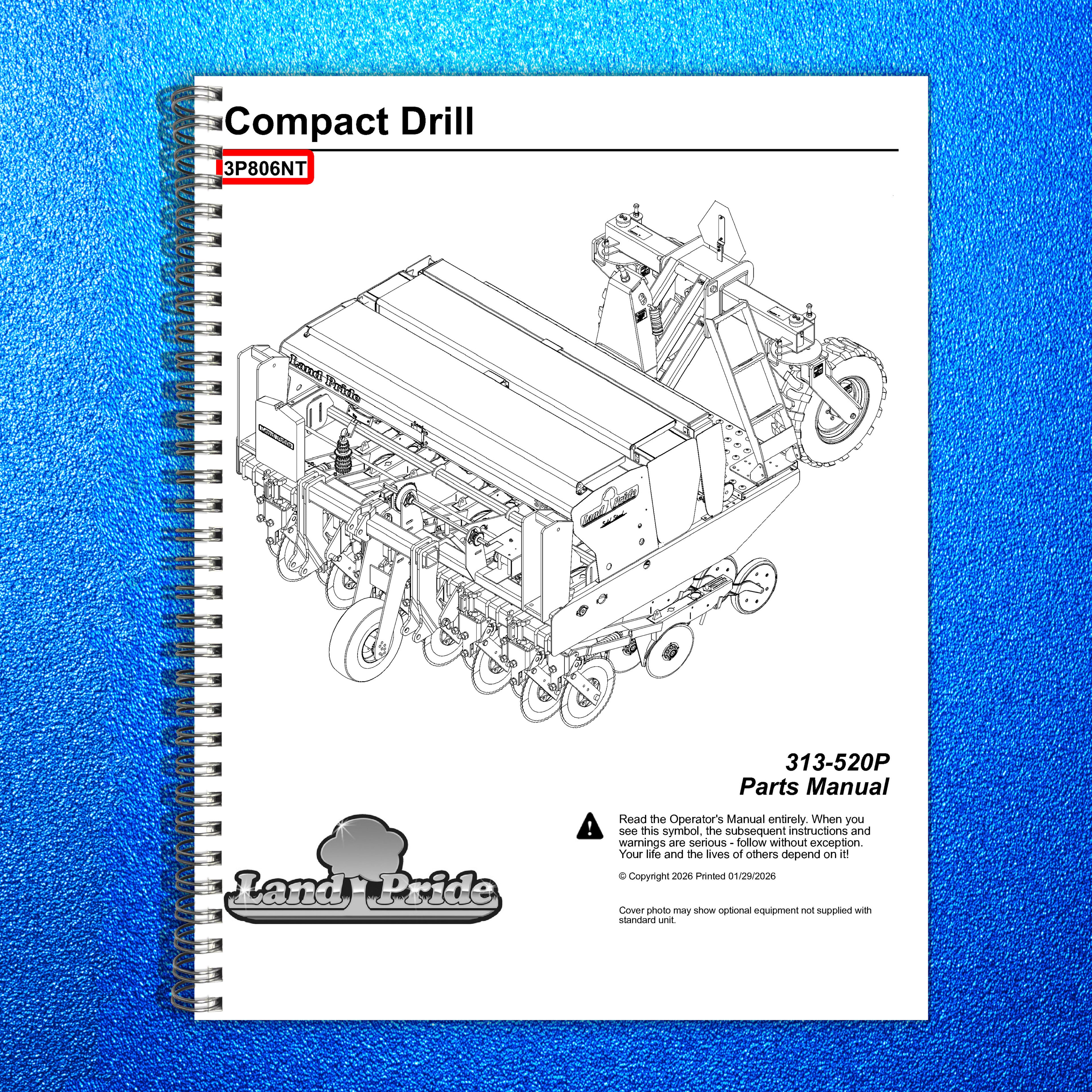 LAND PRIDE 3P806NT Compact Drills Parts Manual 2026 - WIRE BOUND - TOUGH COVERS