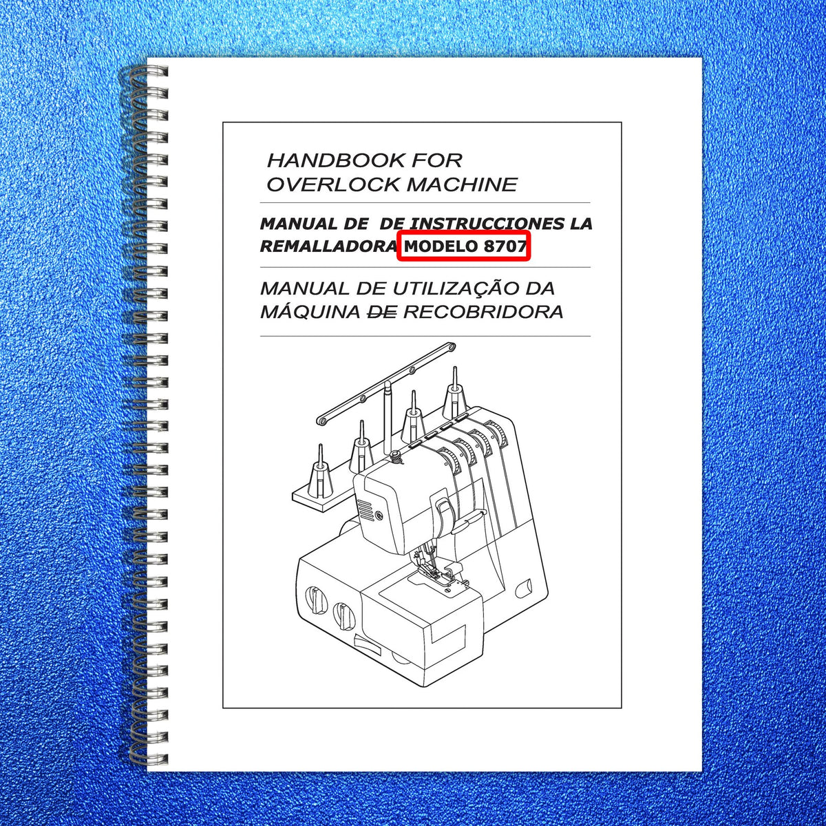 ALFA 8707 Overlock Sewing Machine Handbook Manual - WIRE BOUND - TOUGH COVERS