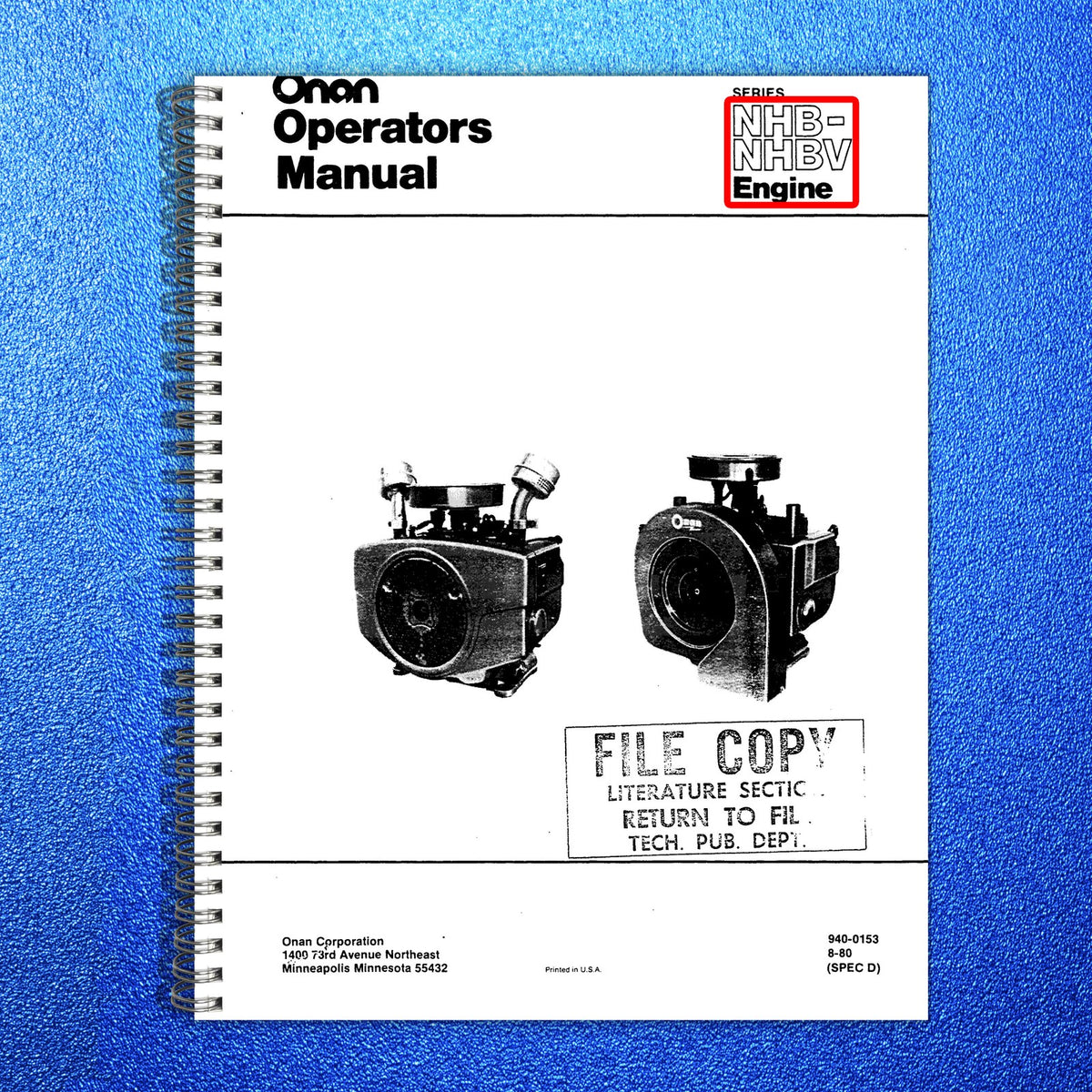ONAN NHB NHBV Engine Operators Manual 1980 - STEEL WIRE BOUND - TOUGH COVERS