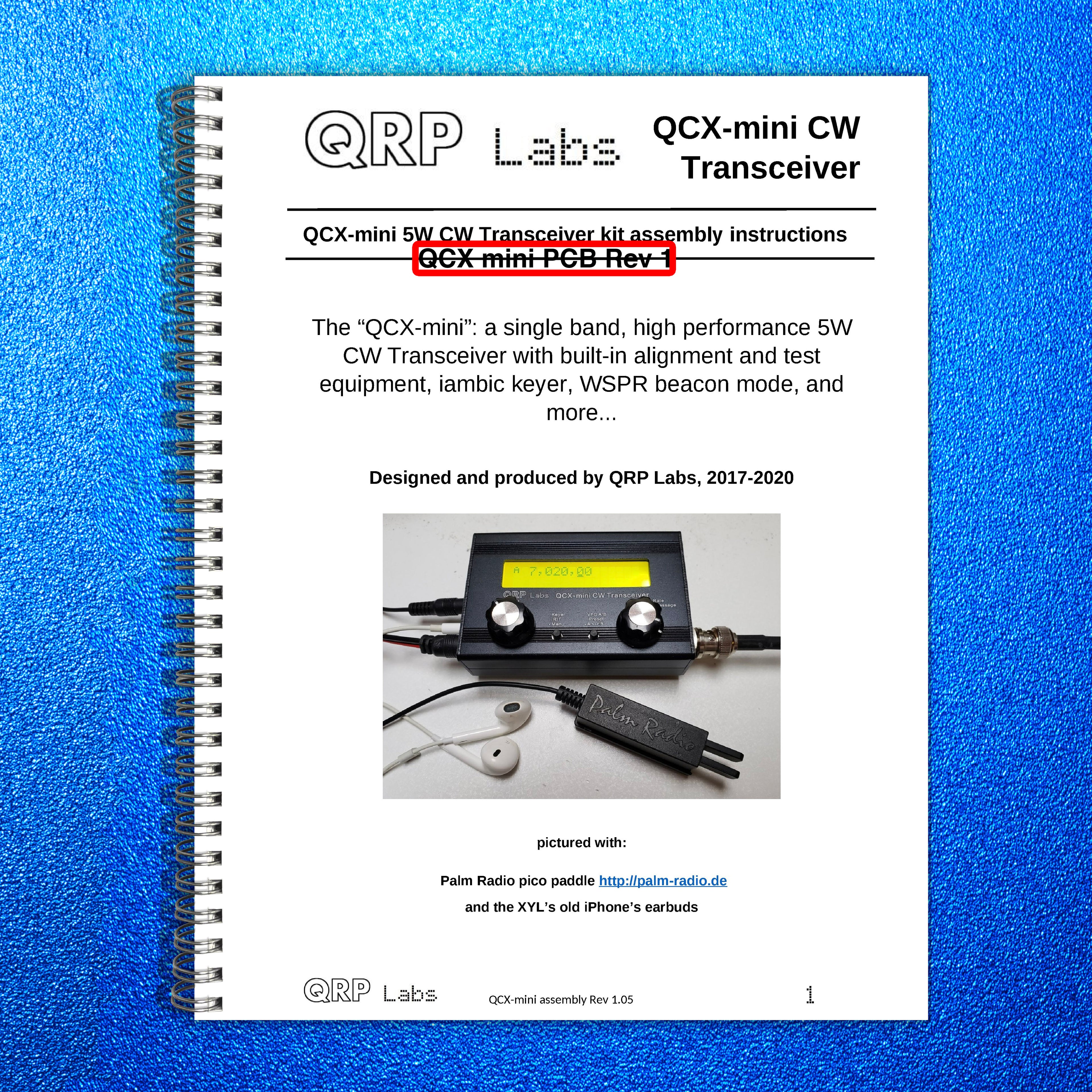 QRP LABS QCX-mini PCB Rev 1 And 2 Assembly Manual - WIRE BOUND - TOUGH COVERS