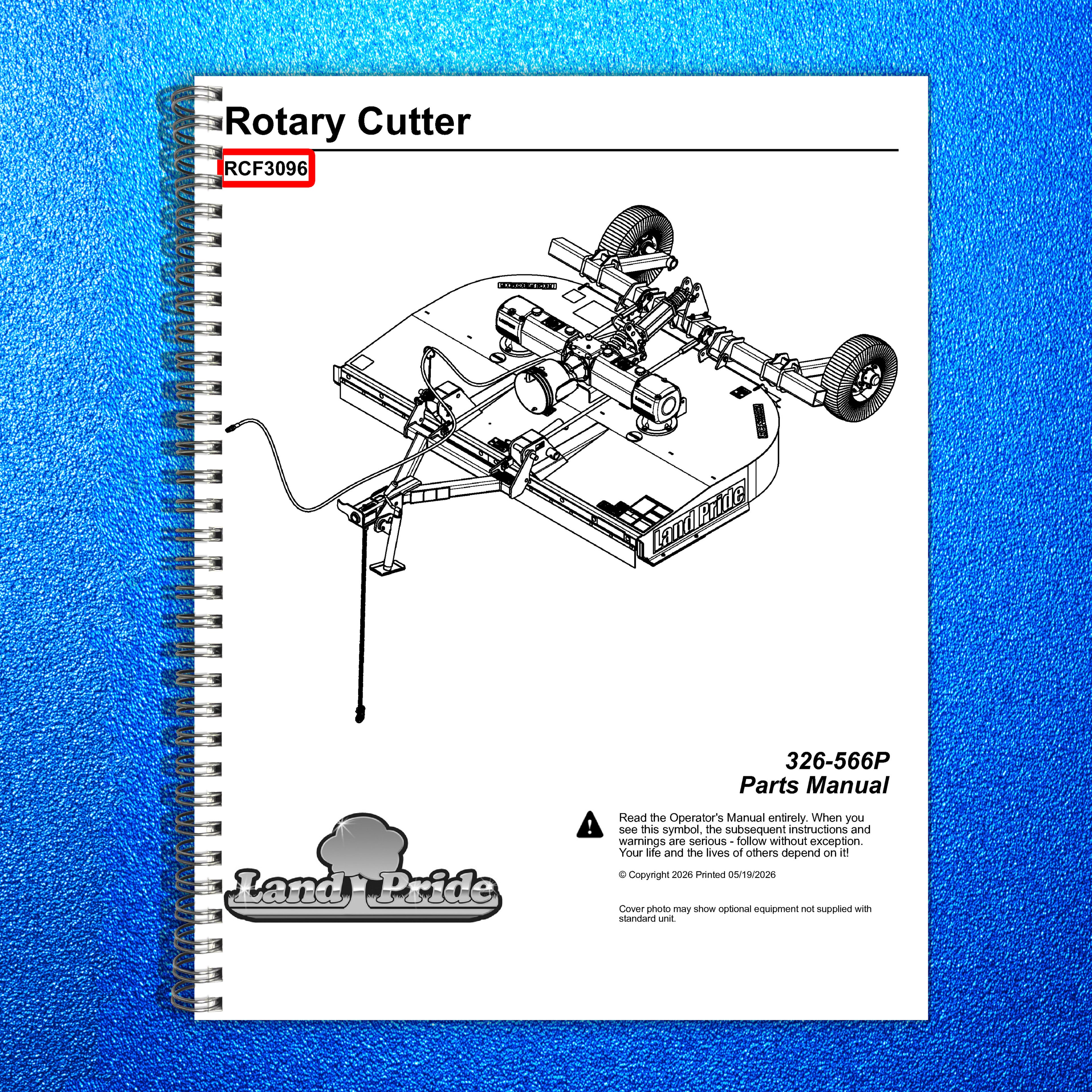 LAND PRIDE RCF3096 Rotary Cutters Parts Manual 2026 - WIRE BOUND - TOUGH COVERS