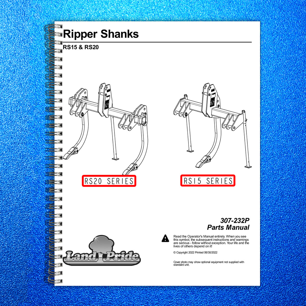 LAND PRIDE RS15 Series Ripper Shanks Parts Manual 2022 - WIRE BOUND - COVERS