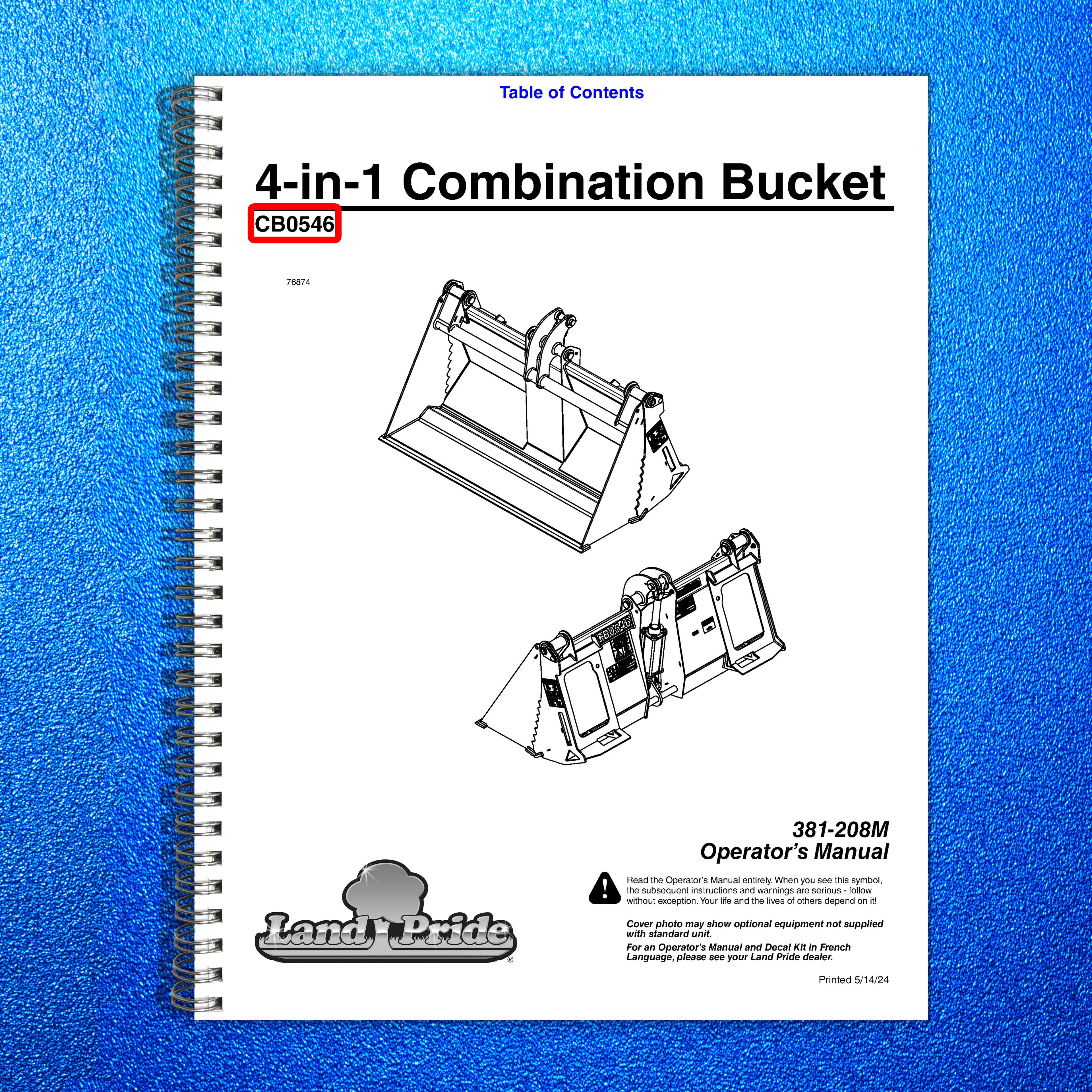 LAND PRIDE CB0546 Combo Buckets Operators Manual - WIRE BOUND - TOUGH COVERS