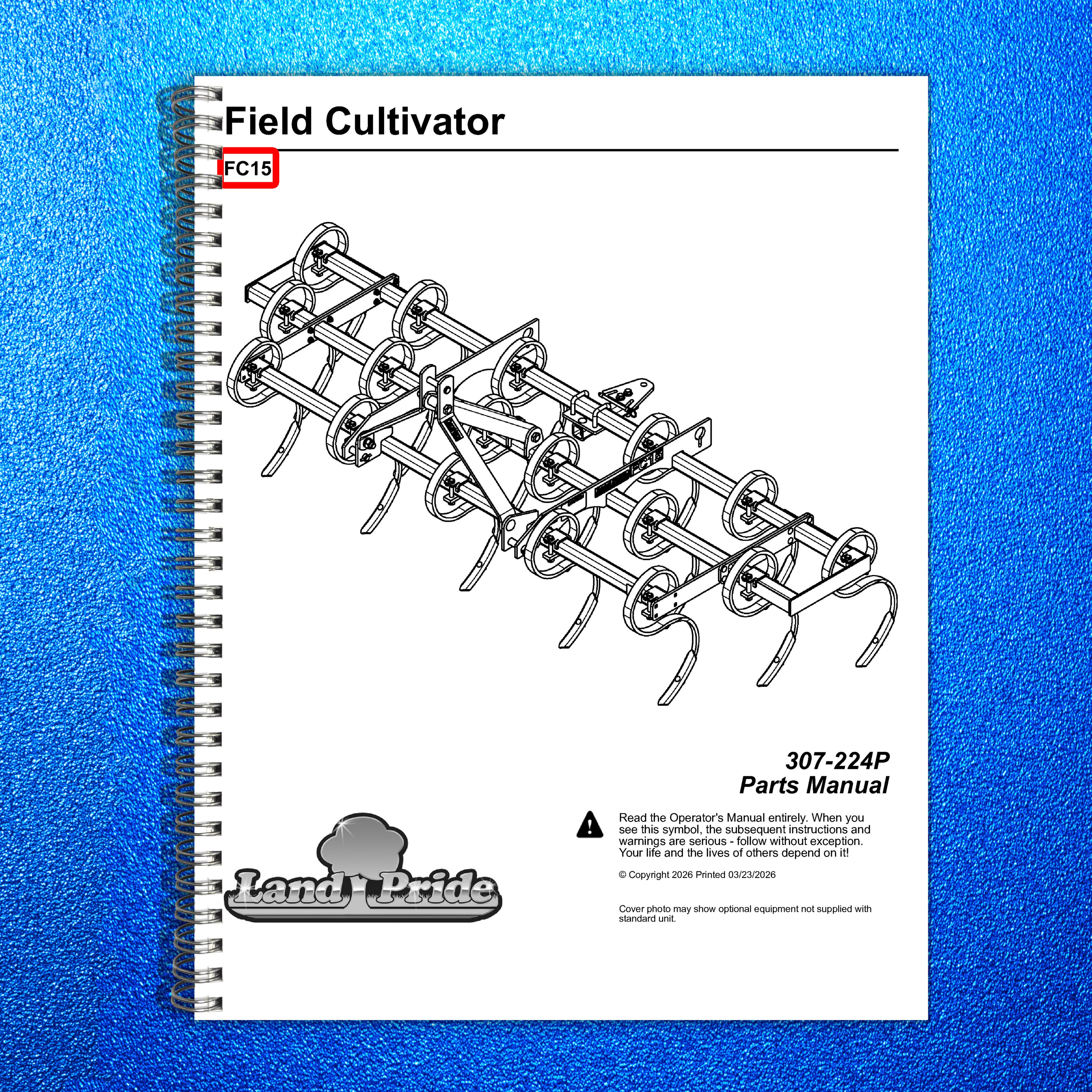 LAND PRIDE FC15 Series Field Cultivator Parts Manual 2026 - WIRE BOUND - COVERS