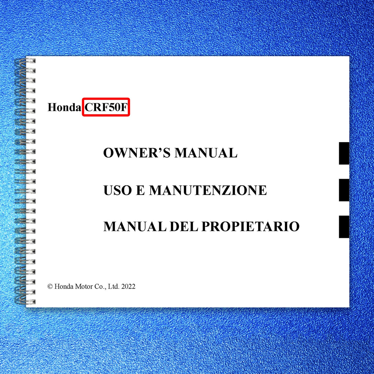 HONDA CRF50F Owners Manual 2023 - STEEL WIRE BOUND - PROTECTIVE COVERS