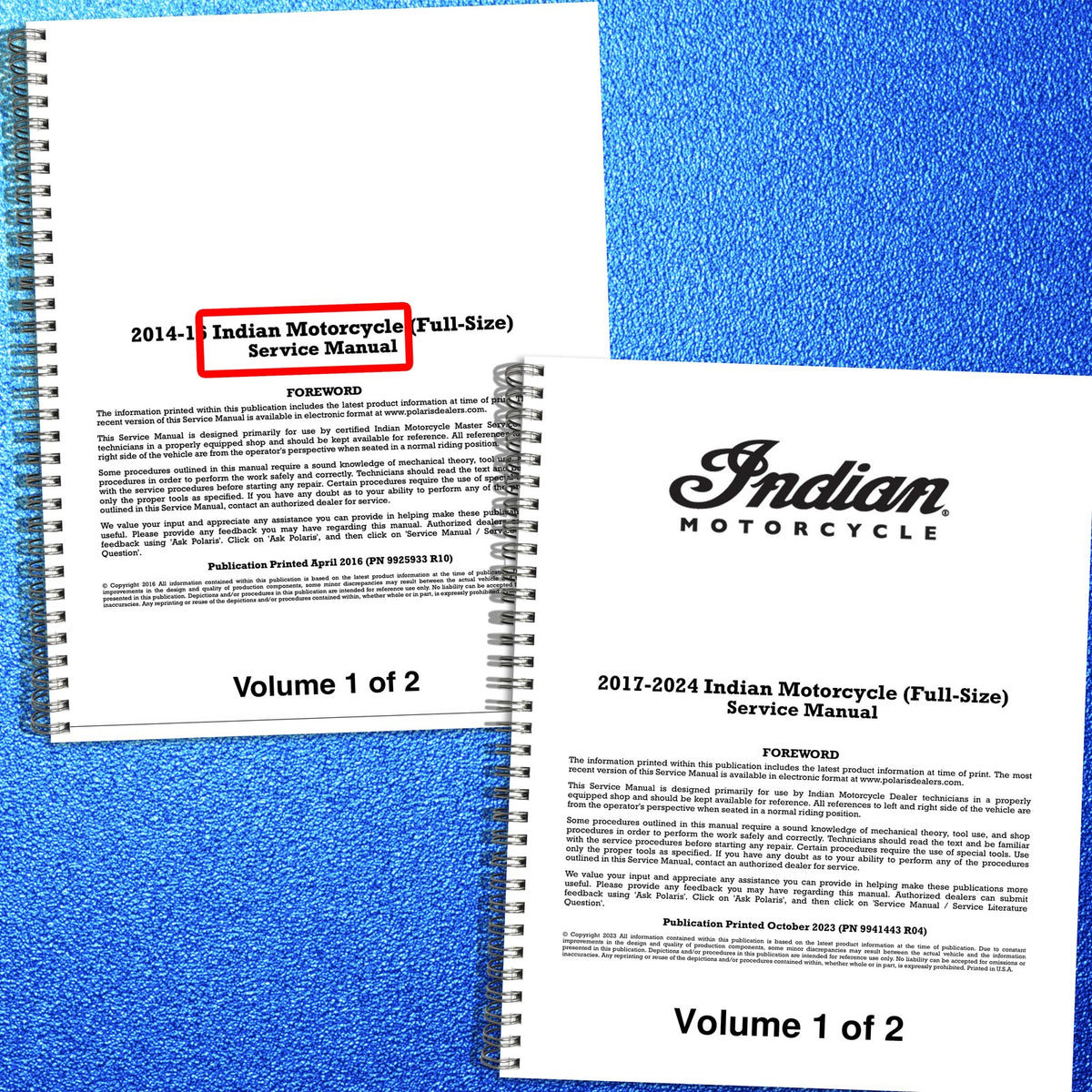 INDIAN Full Size Motorcycle 2014-2024 Service Manual BUNDLE - WIRE BOUND