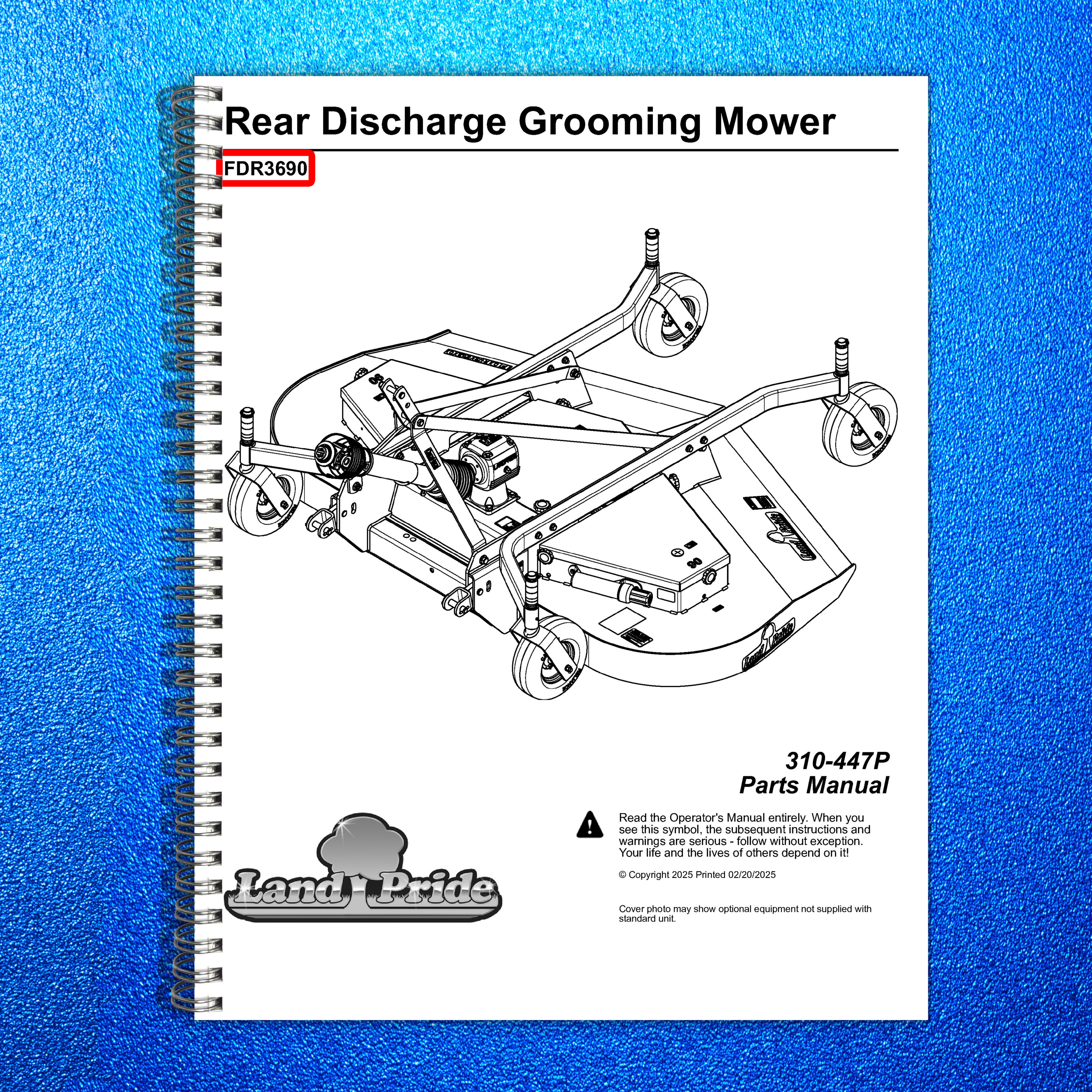 LAND PRIDE FDR36 Series Grooming Mowers Parts Manual 2025 - WIRE BOUND - COVERS