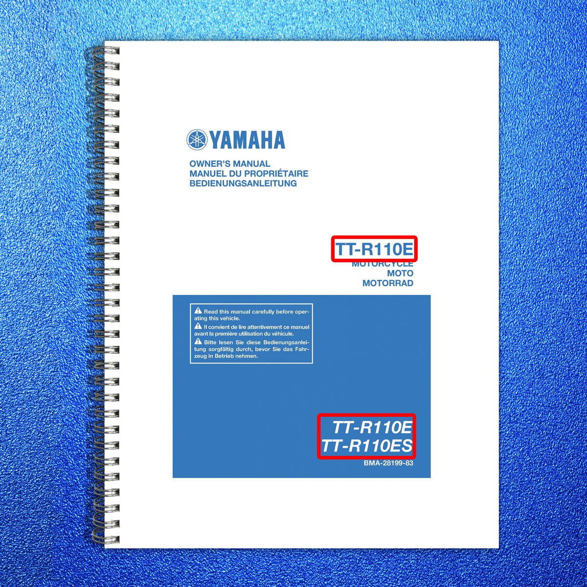 YAMAHA TT-R110E TT-R110ES Motorcycle Owners Manual 2025 - WIRE BOUND - COVERS