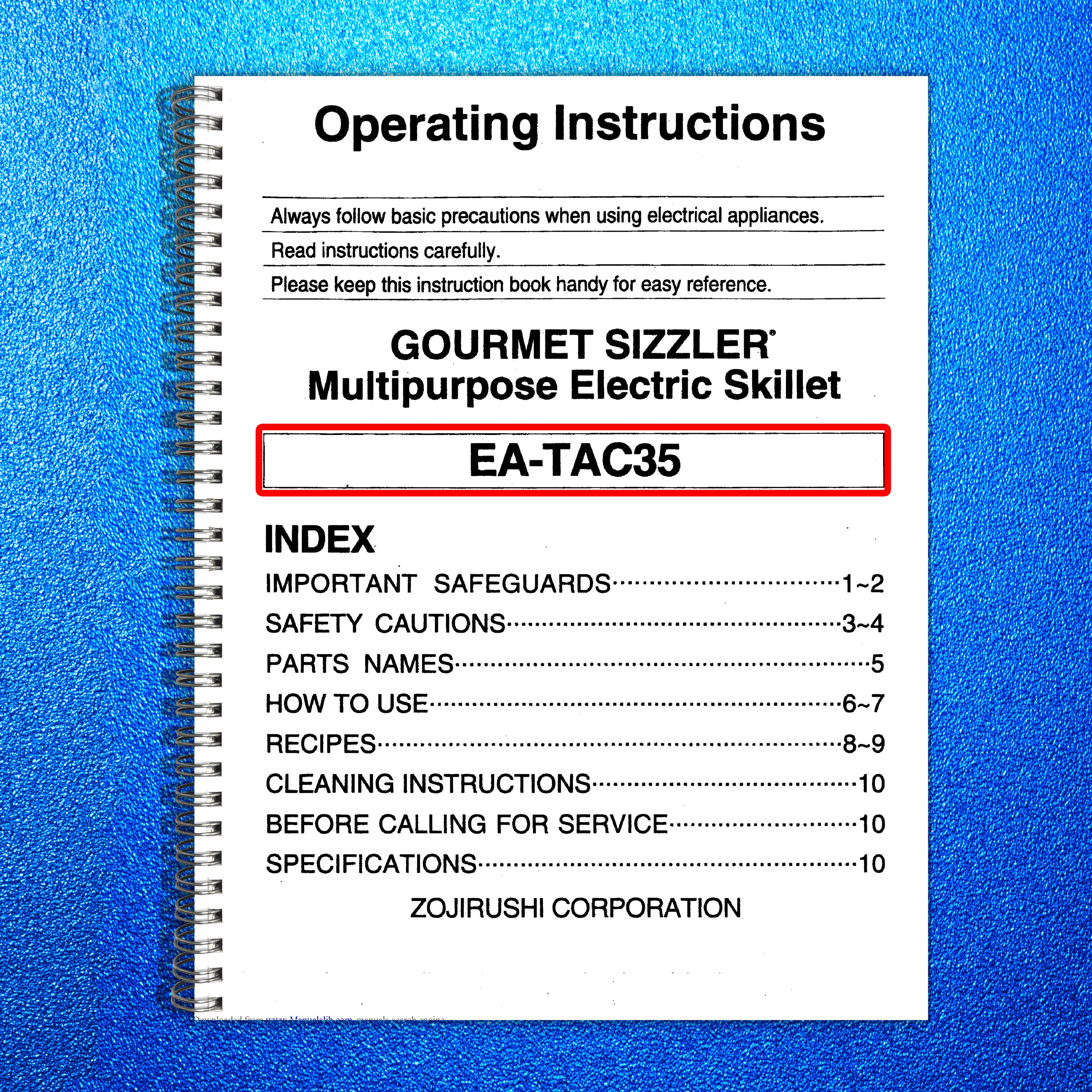 ZOJIRUSHI EA-TAC35 Multipurpose Electric Operating Instructions Manual - BOUND