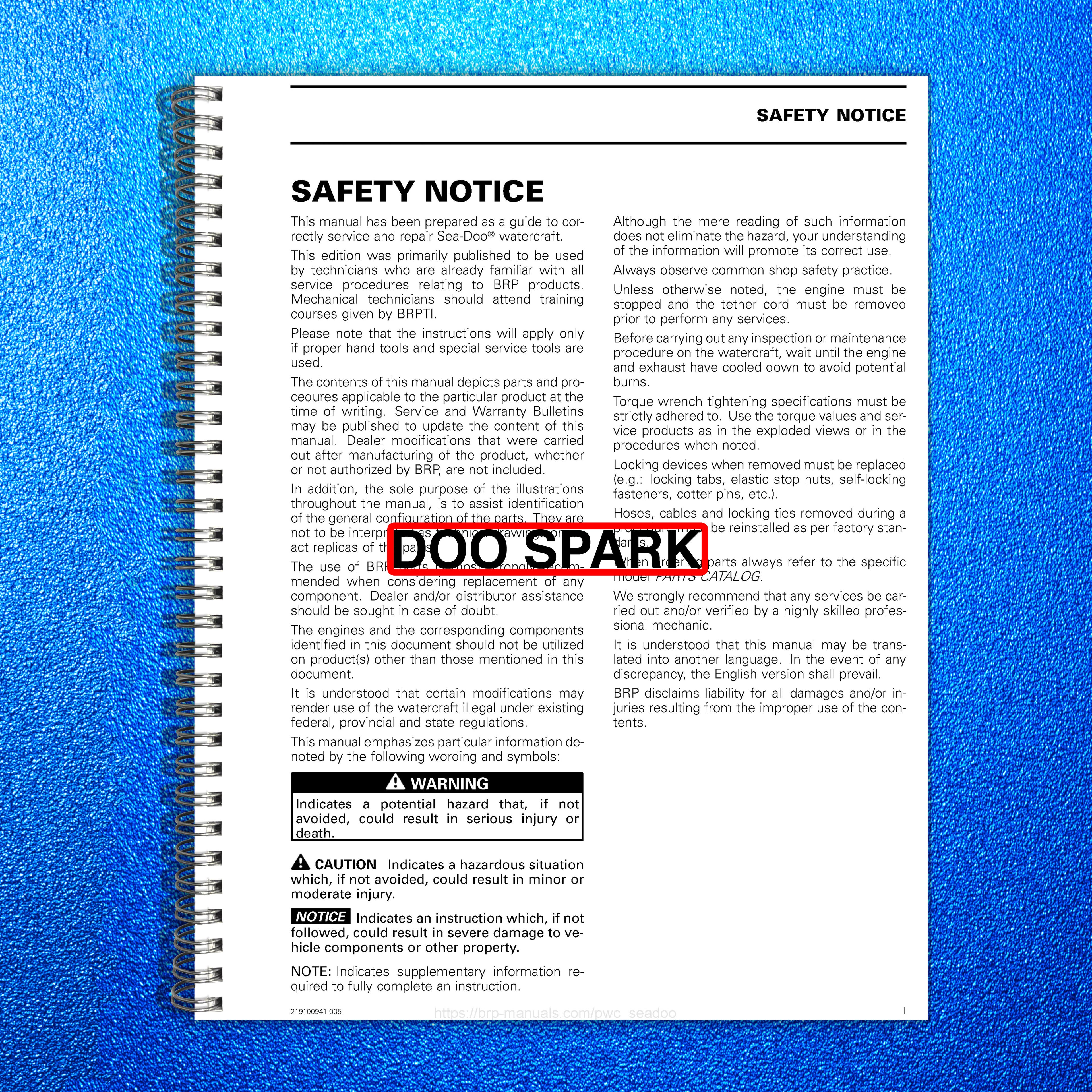 SEA-DOO SPARK Service Manual 2018 - BOUND - COVERS - XL FOLDOUT PAGES