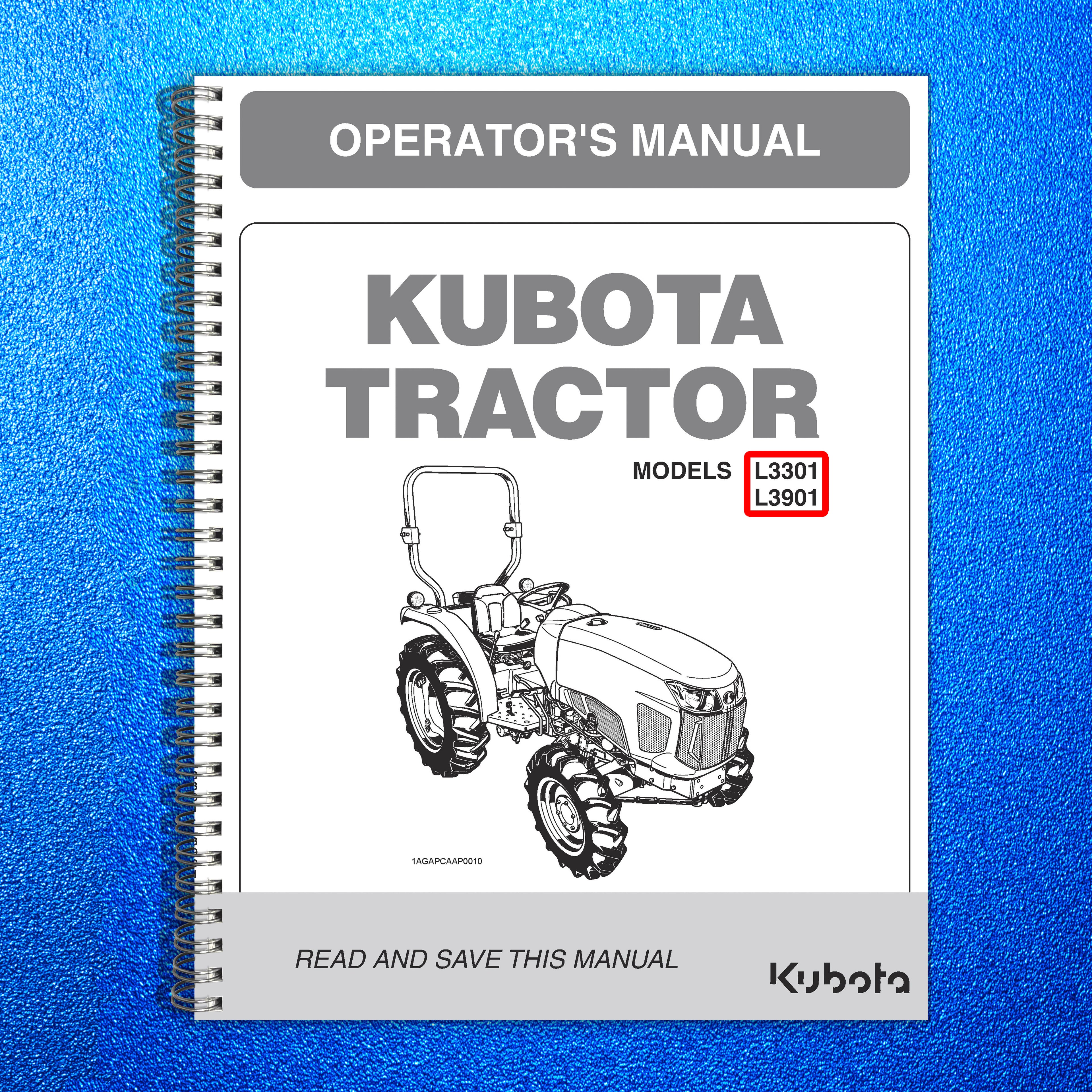 KUBOTA L3301 L3901 OPERATORS MANUAL - STEEL WIRE BOUND - PROTECTIVE COVERS