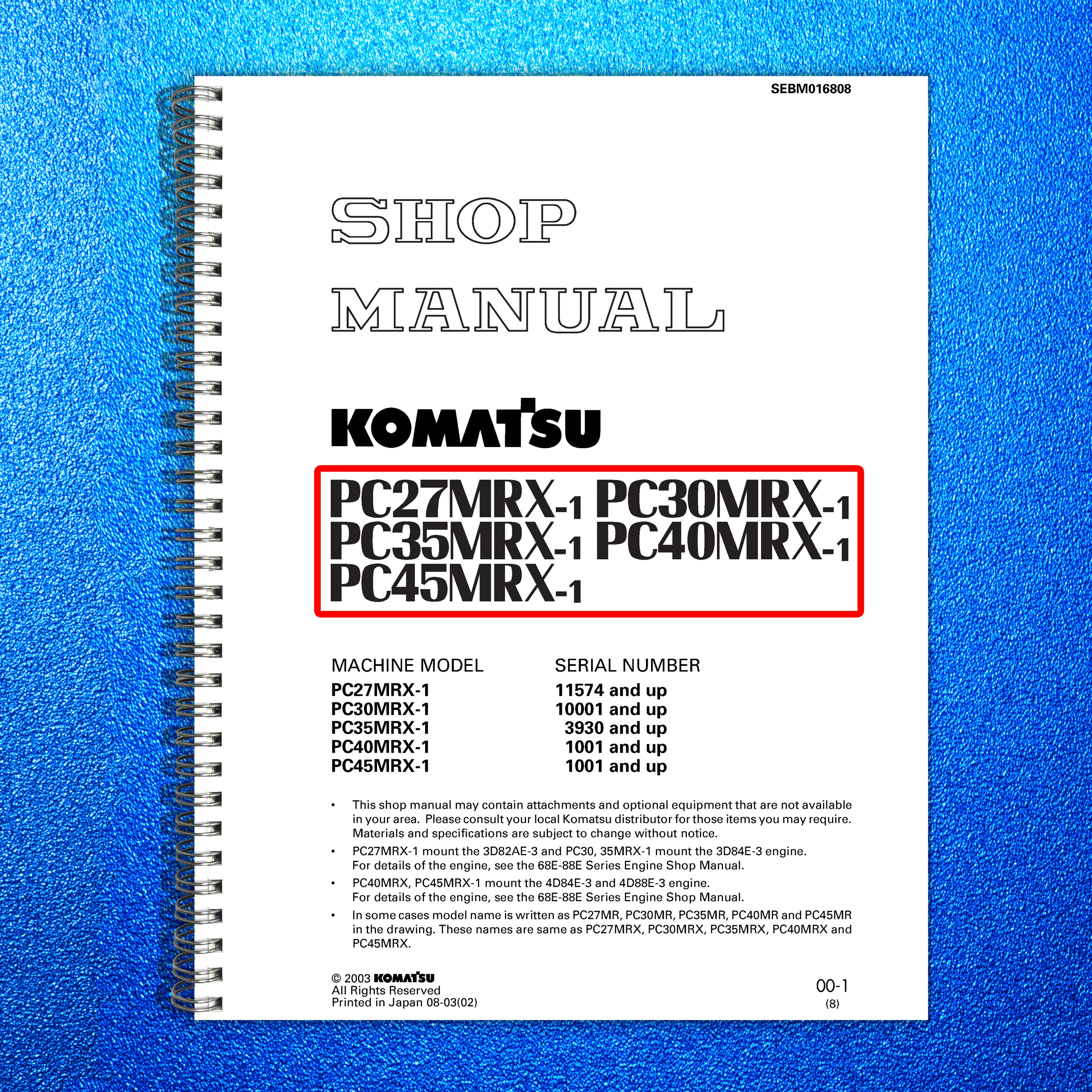 KOMATSU PC27MRX-1 30 35 40 PC45MRX-1 Shop Manual - BOUND - COVERS - XL FOLDOUTS