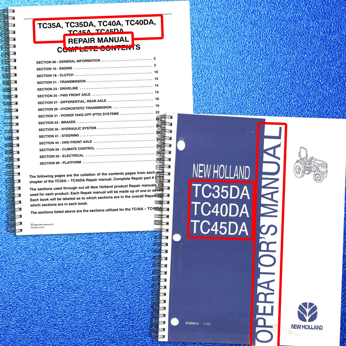 NEW HOLLAND TC35A TC35DA TC40A TC40DA TC45DA Service & Operators Manual BUNDLE